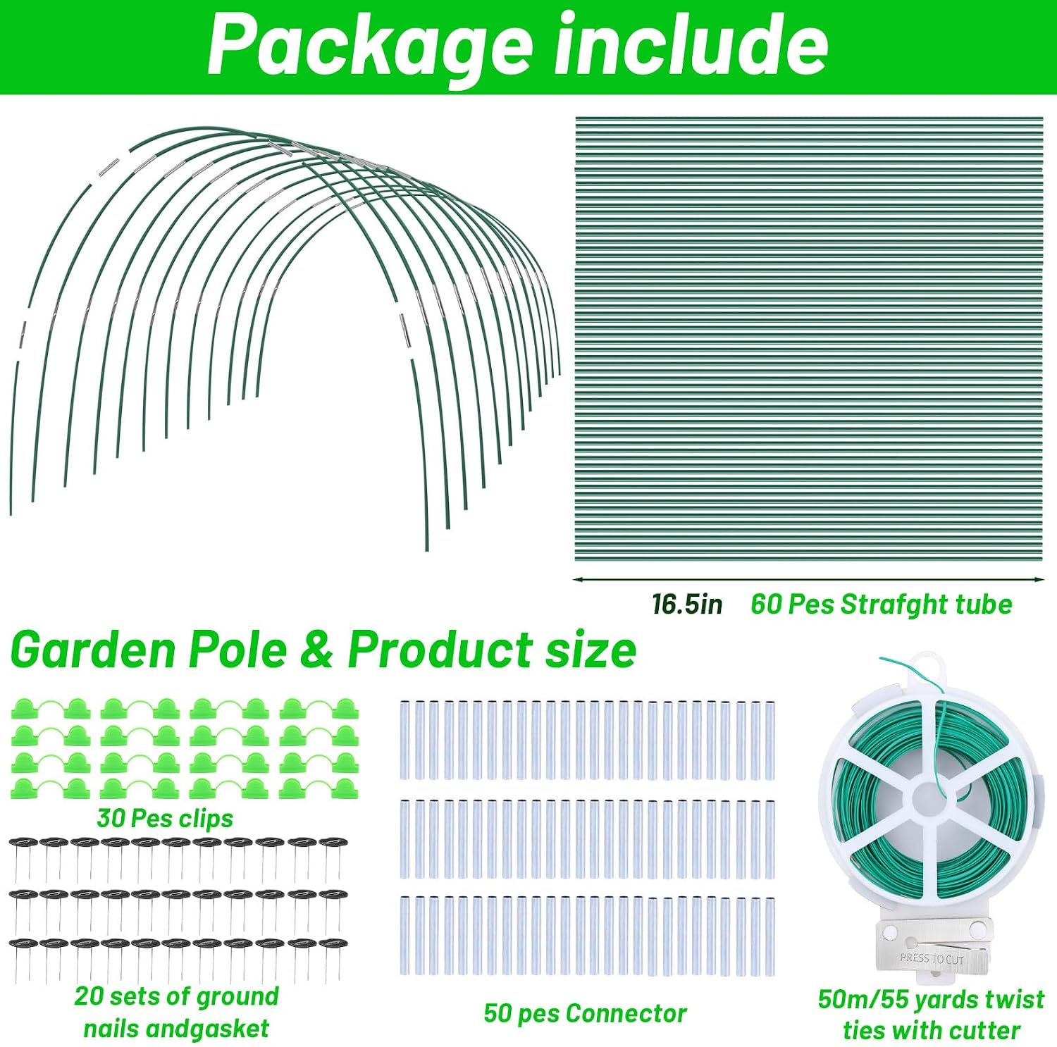 161 PCS Greenhouse Hoops Kit 7 FT Garden Tunnel Hoops for Raised Beds | DIY Grow Tunnel Frame, Garden Netting Support