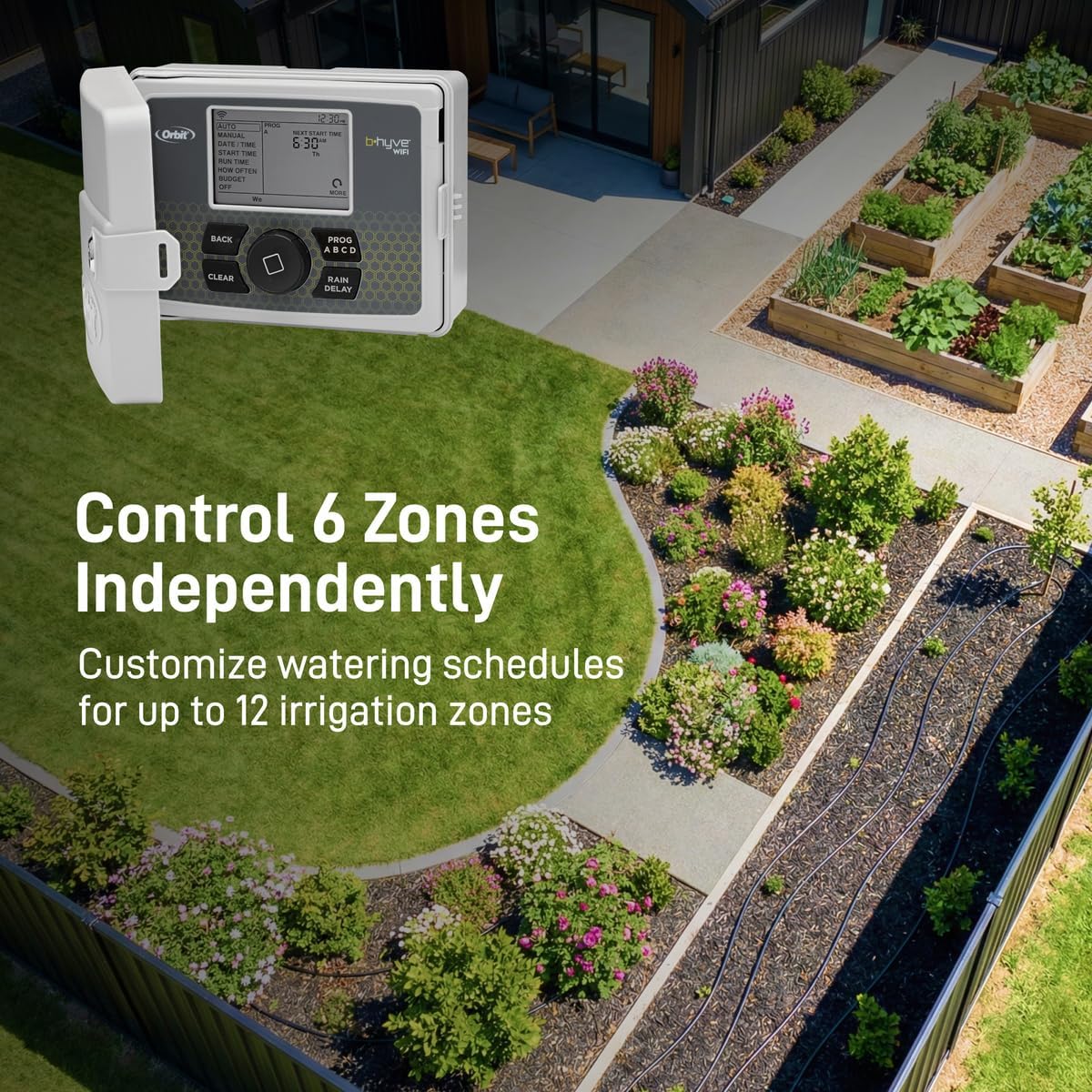 Orbit B-hyve Smart Indoor/Outdoor Sprinkler Controller - 6-Zone - App Controlled Smart Controller with Custom