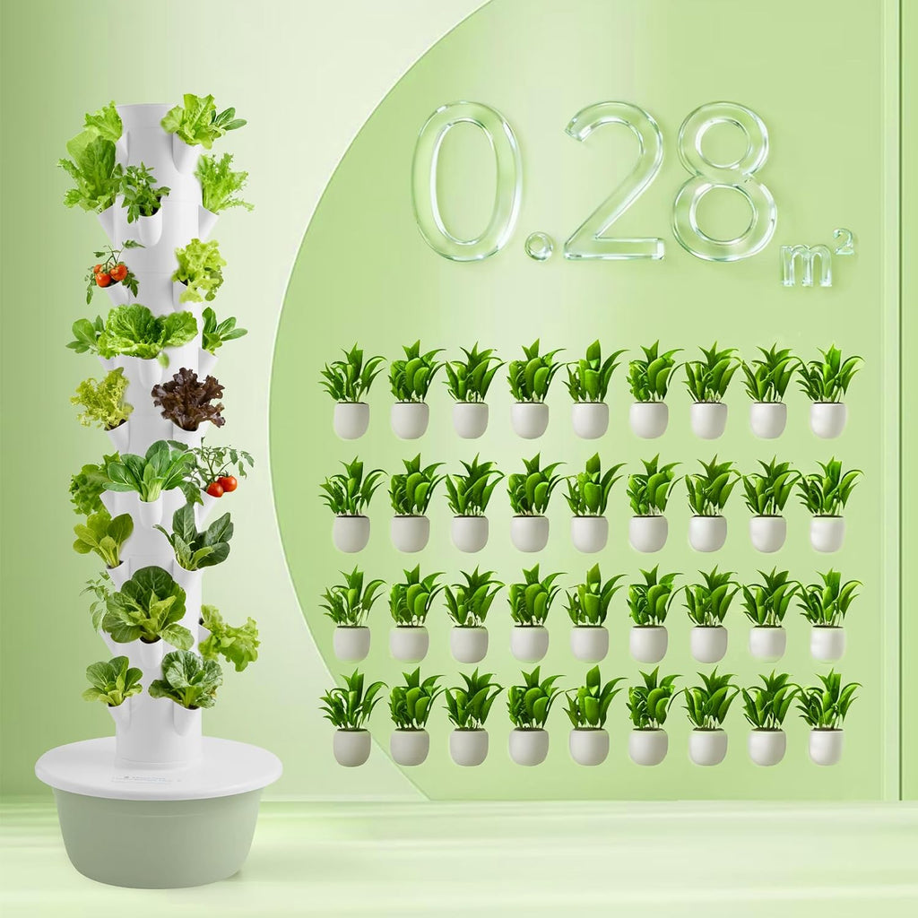 Vertical Hydroponic Growing System – Indoor & Outdoor Herb Garden Tower, 36 Plant Pods with Timer, Smart Automated