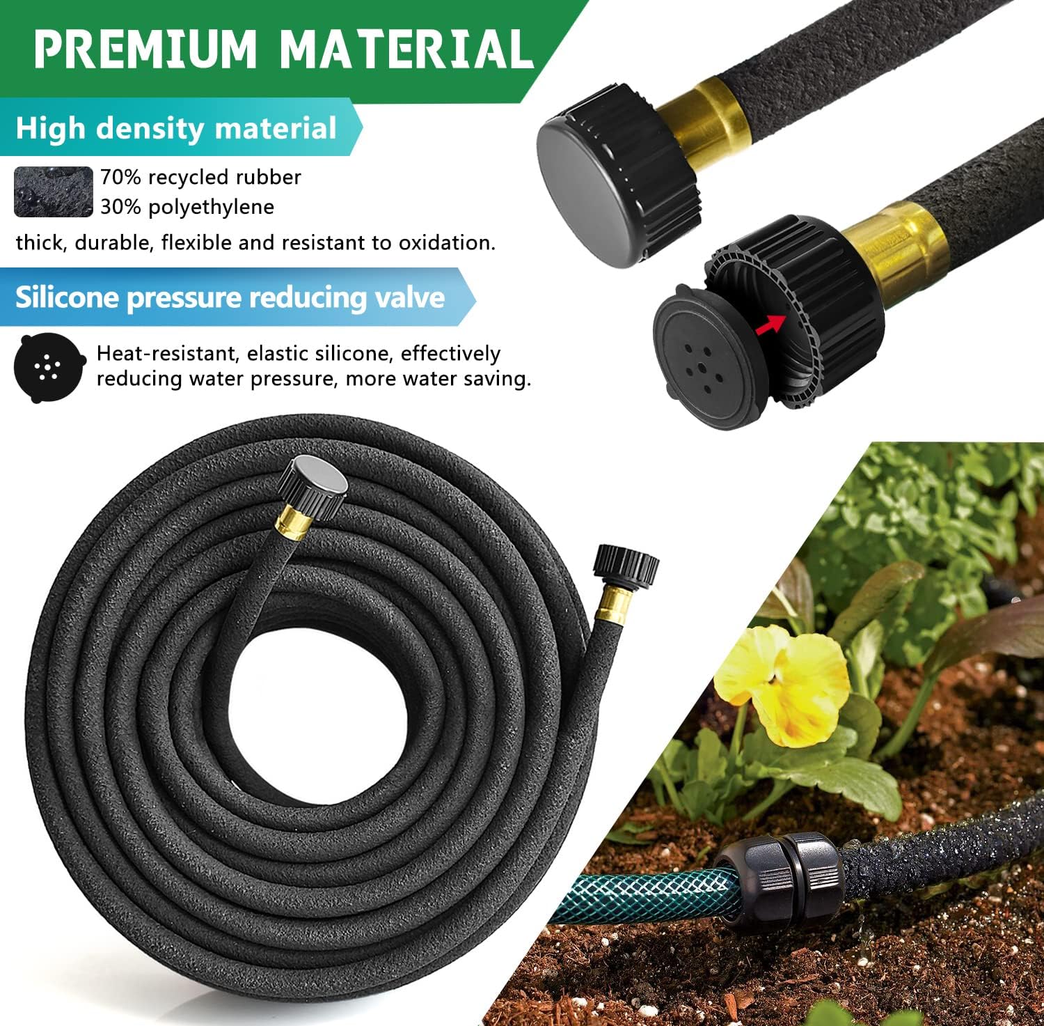 4-Pack Soaker Hose for Garden 10 Ft, Short Soaker Hoses 40 Ft, Rubber Garden Hose for Watering, Heavy Duty Drip