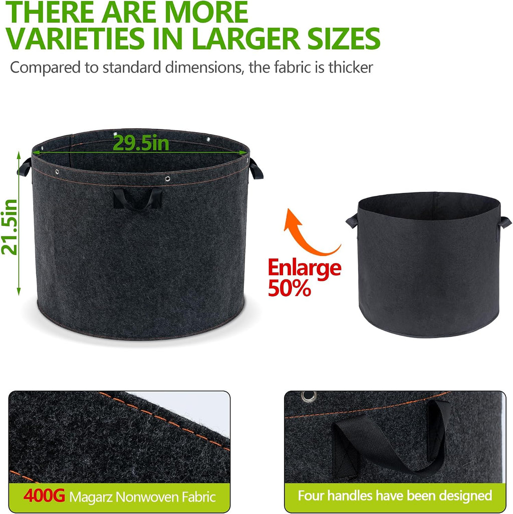 50 Gallon Grow Bags, 2 Pack Thickened Aeration Large Fabric Pots with Handles 29''×21'', Heavy Duty Planting Bags for