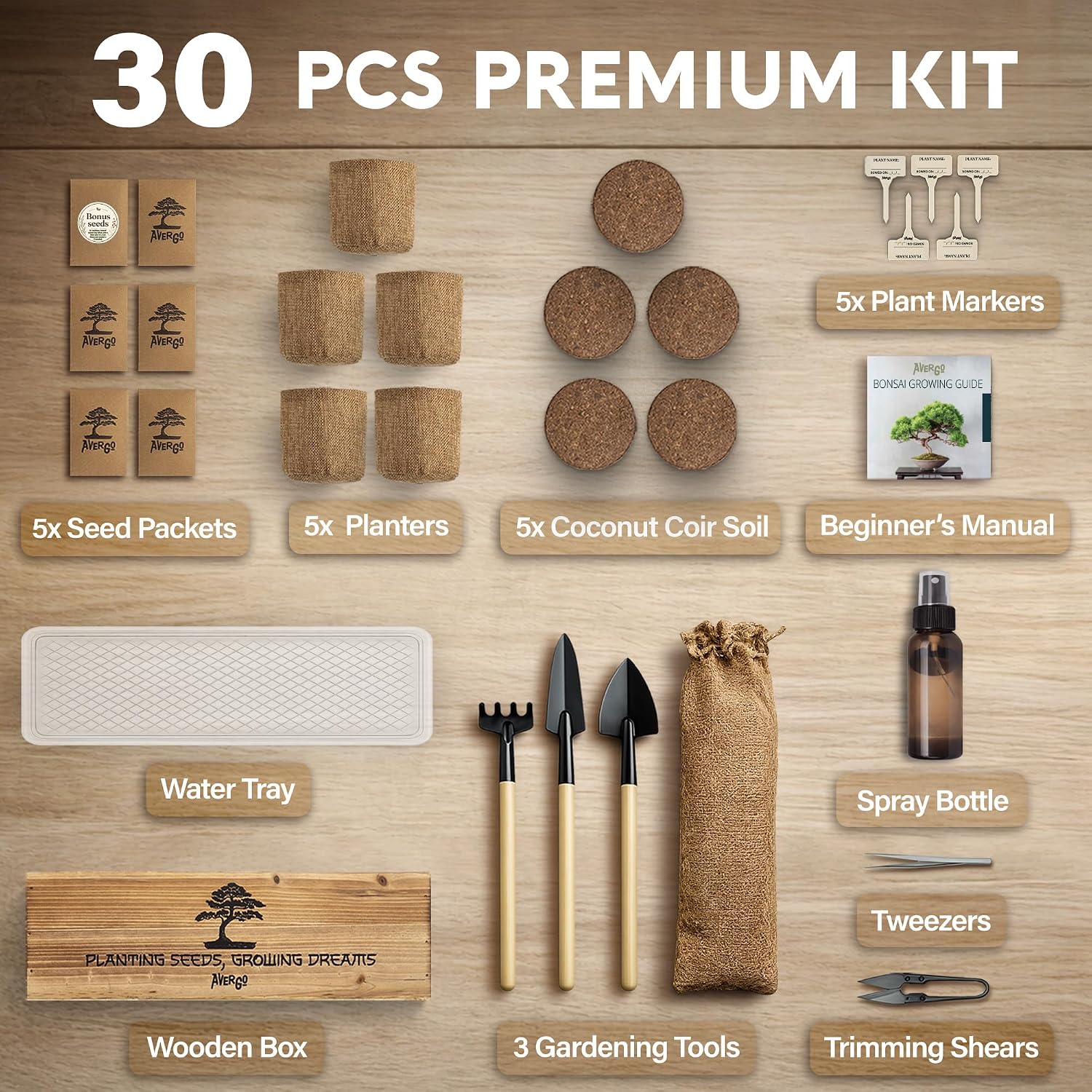 Bonsai Tree Kit Deluxe - Growing 5 Unique Japanese Bonzai Trees | Complete Indoor Bonsai Starter Kits for Growing Trees