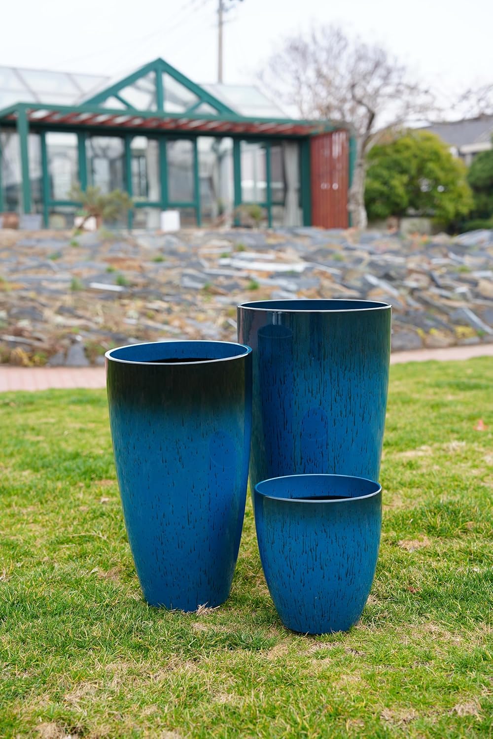 24,21,11 Inch Large Plastic Planters with Drainage Hole and Saucer - Set of 3 Tall Plant Pots Indoor Flower Pot Tall