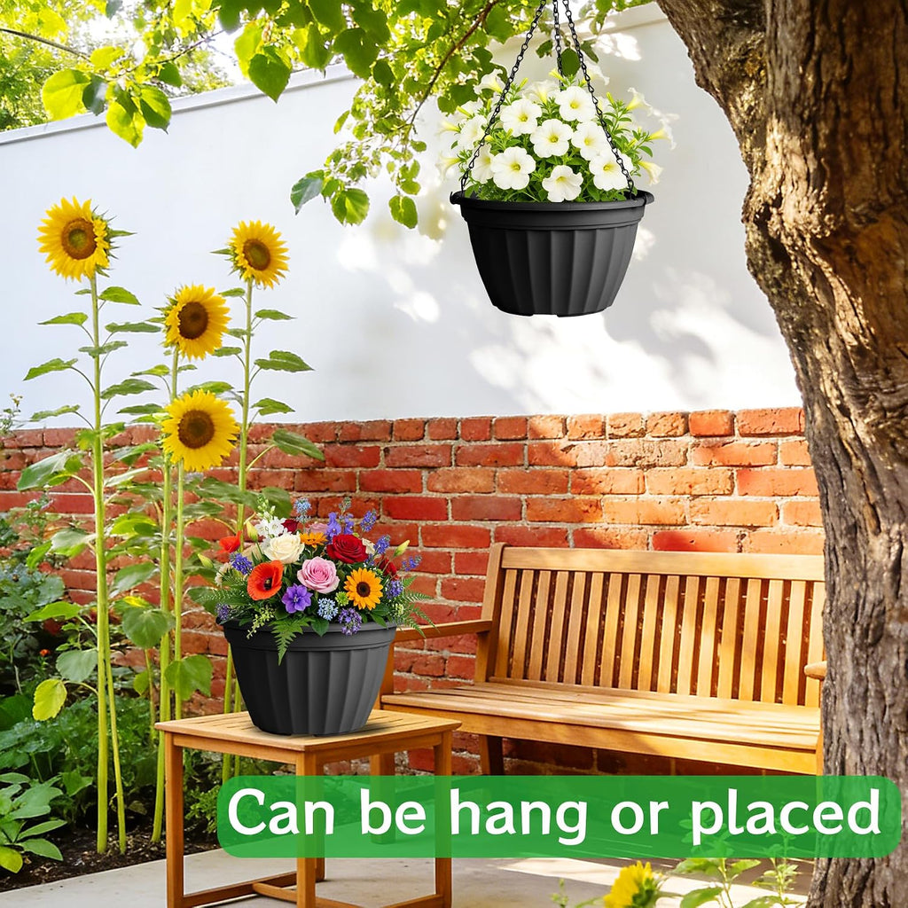 FGstyle 6 Pack 8 Inch Hanging Planters,Hanging Baskets for Plants Outdoor | Self Watering Plastic Hanging Flower Pots