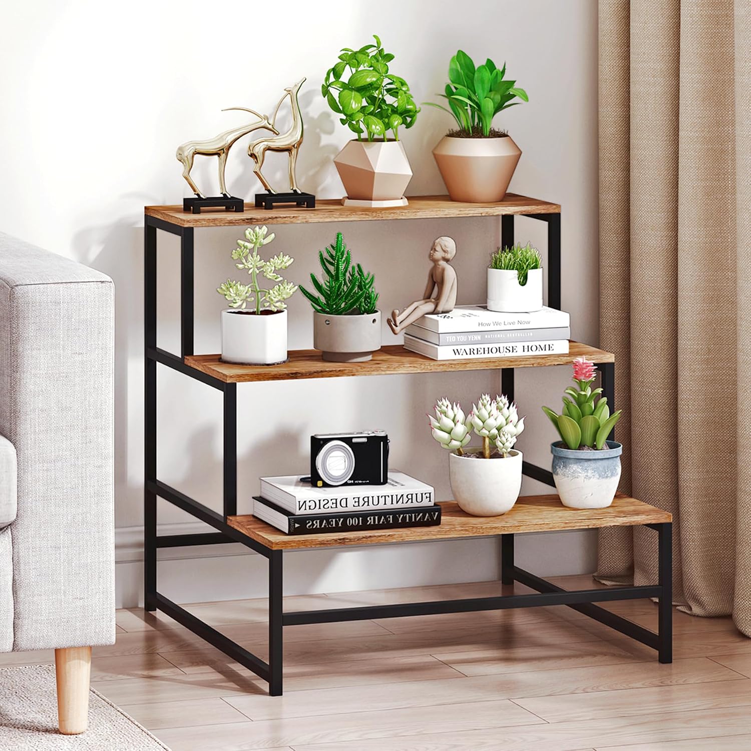 23.6" Wide Plant Stand Indoor, 3-Tier Modern Plant Ladder Shelf Corner Flower Pot Holder Organizer for Living Room