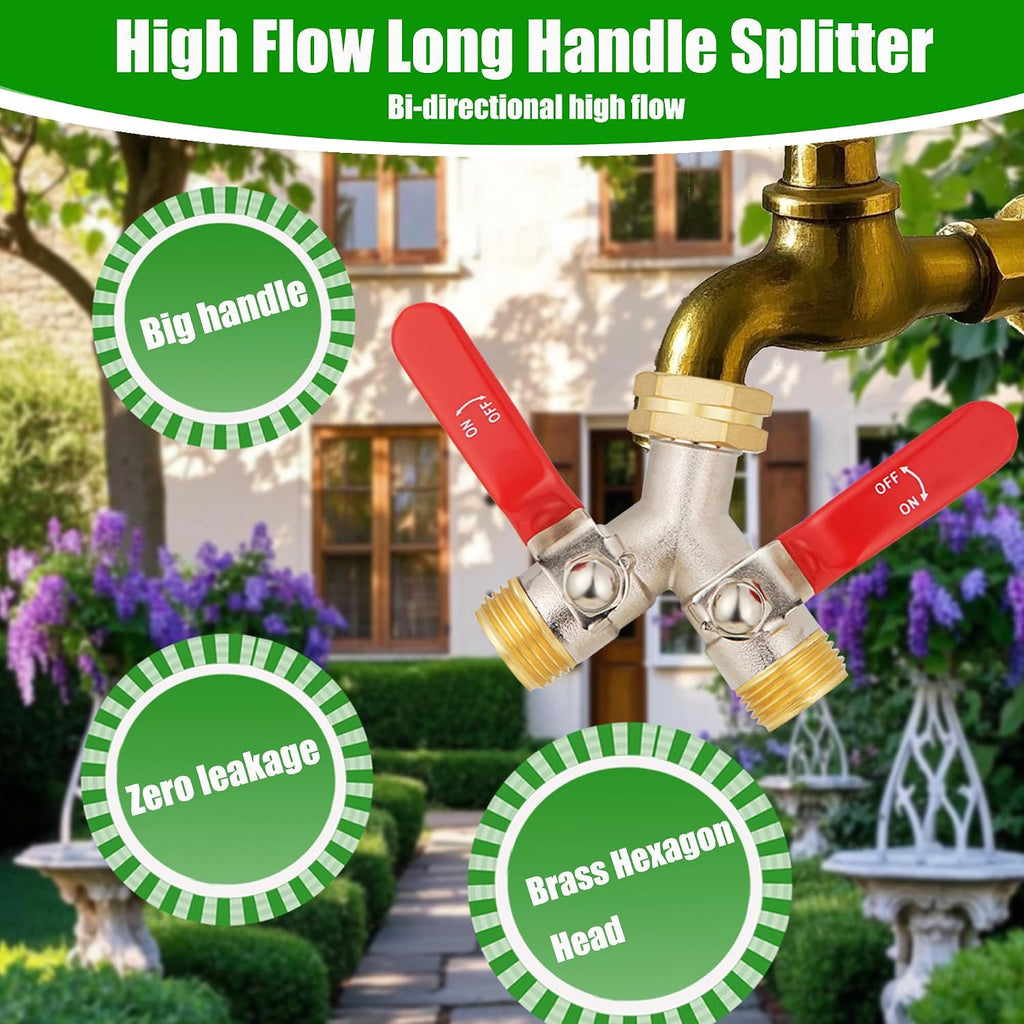 EJW Brass Hose Splitter, High Flow Splitters, Garden Hose Splitter, 2 Way Water Splitter, Faucet Splitter, Heavy Duty