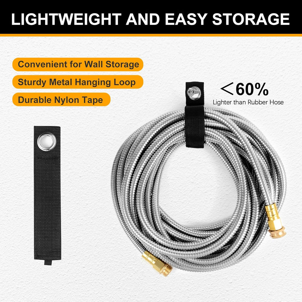 Metal Garden Hose 100 ft, Stainless Steel Water Hose 100ft with 10 Function Nozzle & 3/4 Copper Fitting, Heavy Duty &