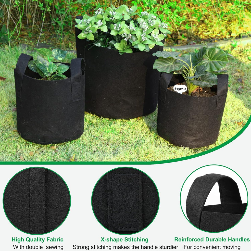 24-Pack 5 Gallon Nonwoven Grow Bags, Plant Grow Bags，Heavy Duty Aeration Fabric Pots with Durable Handles, Come with 24