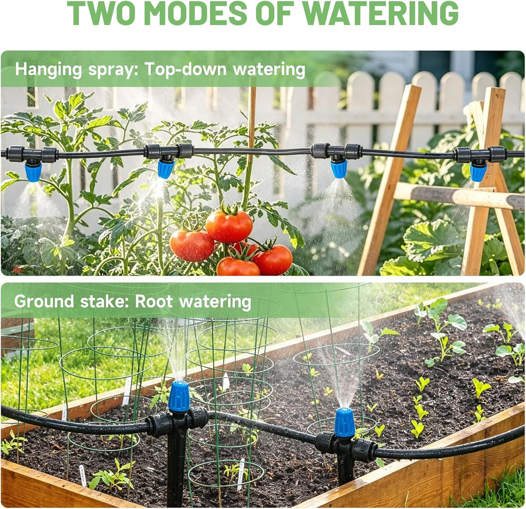 Riboud 165FT Drip Irrigation Kit, Quick-Connect Garden Watering System with 30 Adjustable Misting Nozzles for Garden