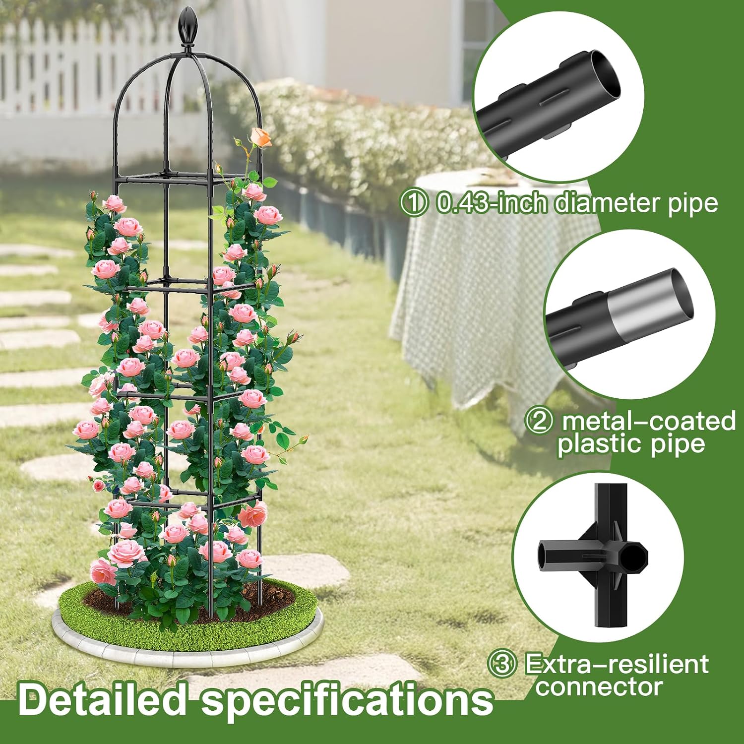 2 Pack Garden Obelisk Trellis, 70" Tall Plant Support for Climbing Vine, Metal Covered Plastic Coating Rustproof Heavy