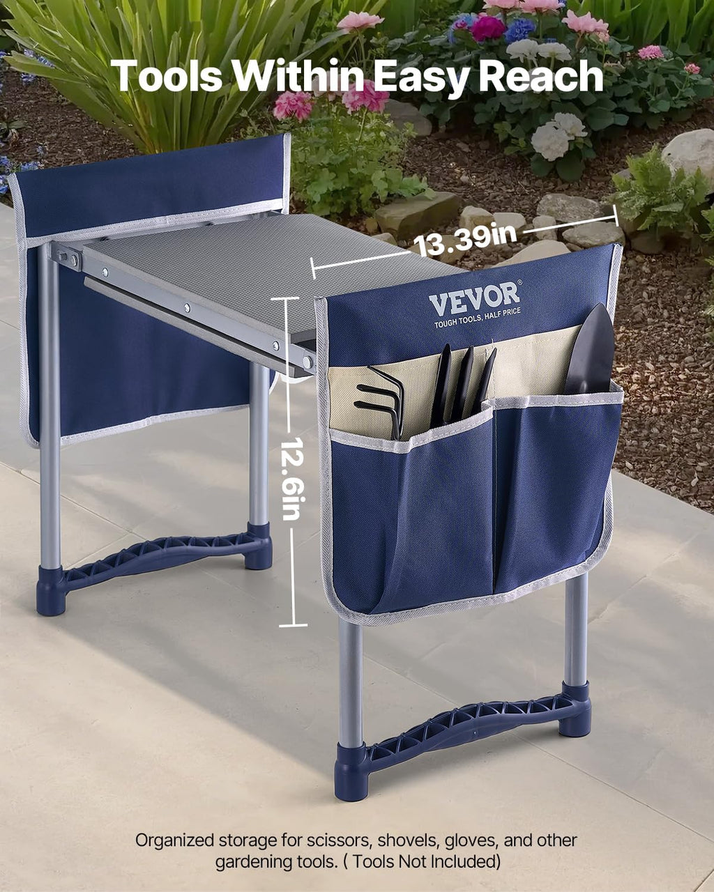 VEVOR Garden Kneeler and Seat Heavy Duty, Portable Garden Stool with 11'' EVA Kneeling Pad and 2 Tool Bags, Folding