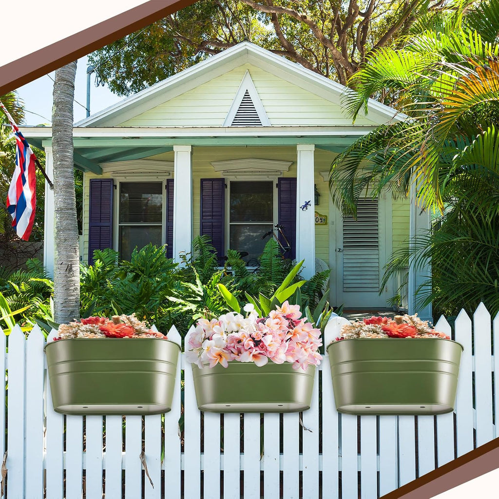Hicarer Metal Hanging Flower Pots for Railing Fence, Large Hanging Rail Planters for Outdoor Window Balcony Plants