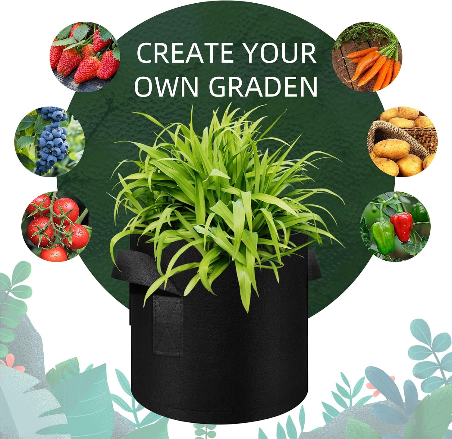 5/10/12/20/30 Pack 10 Gallon Grow Bags, Heavy Duty Thickened Nonwoven Fabric Pots with Handles, Plant Grow Bags for