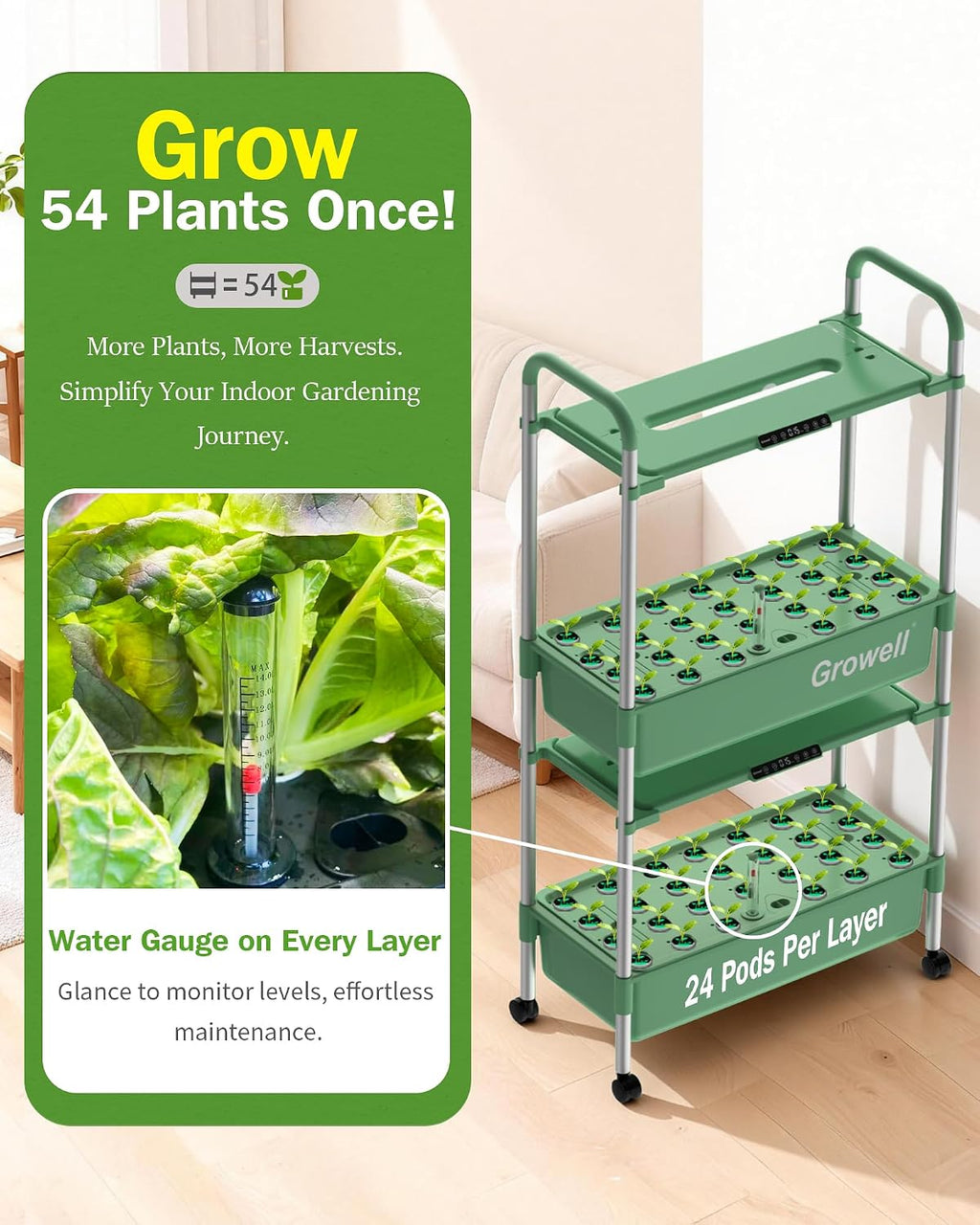 Growell Large Hydroponics Growing System Kit, 54 Pods Vertical Indoor Herb Garden Kit with LED Grow Light & Independent