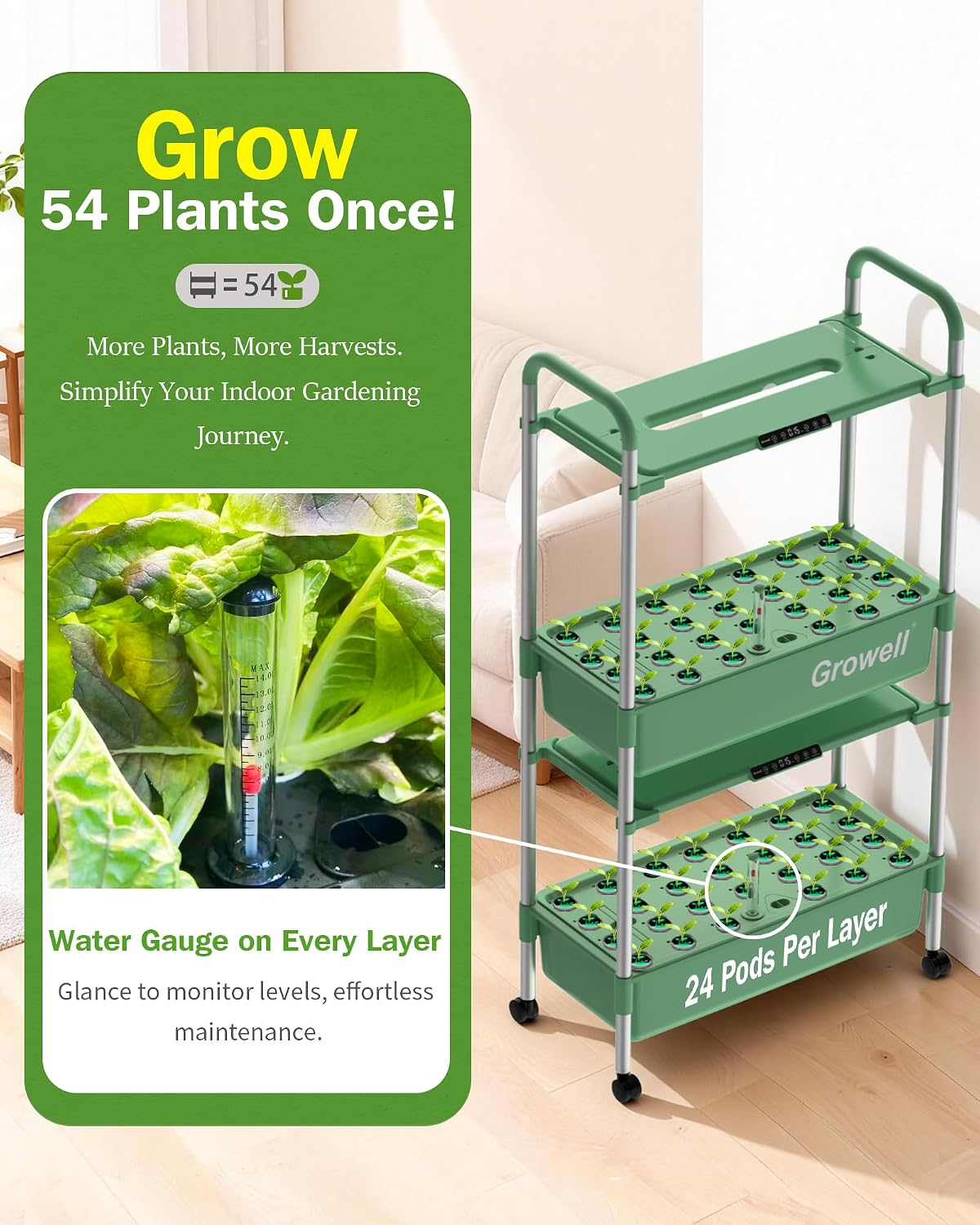 Growell Large Hydroponics Growing System Kit, 54 Pods Vertical Indoor Herb Garden Kit with LED Grow Light & Independent