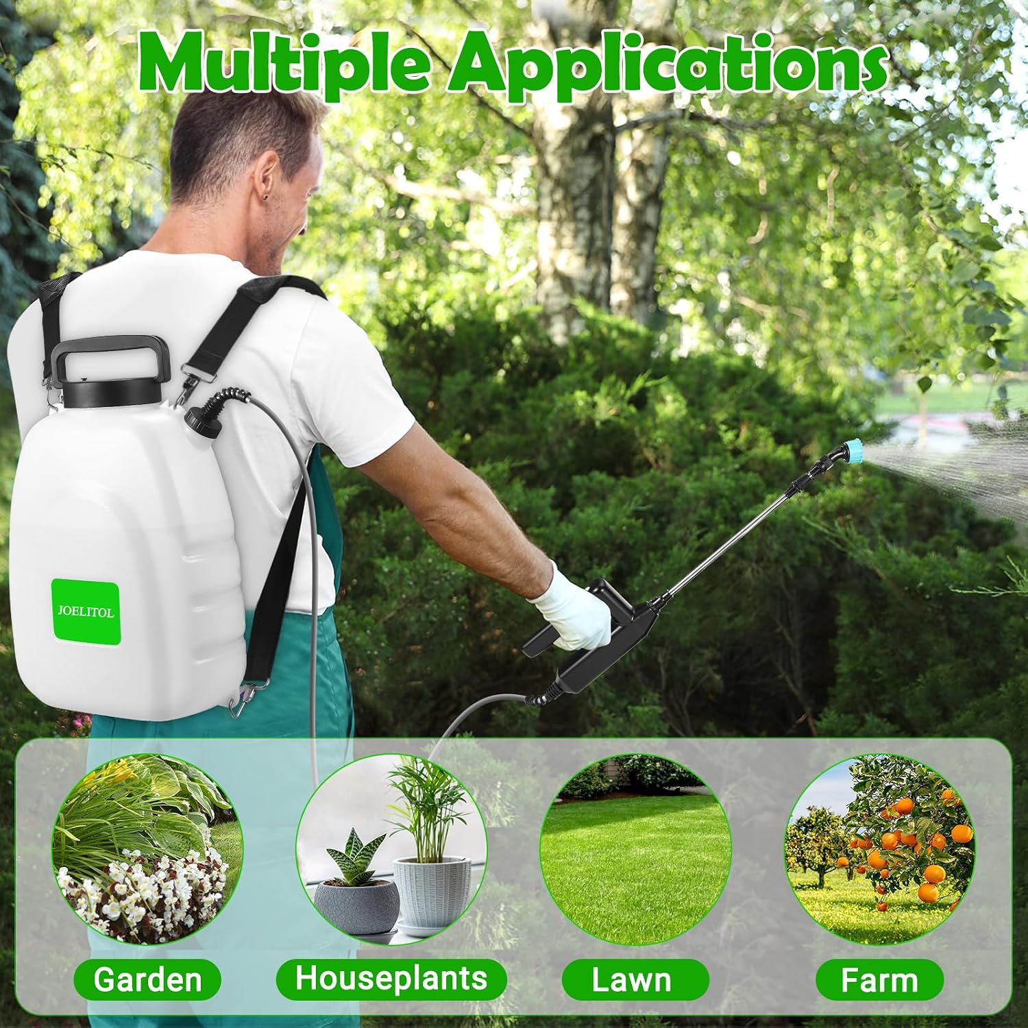 Battery Powered Garden Sprayer 3.21 Gallon, Electric Pump Sprayer with 41" Extendable Wand, 5 Mist Nozzles, Ideal for