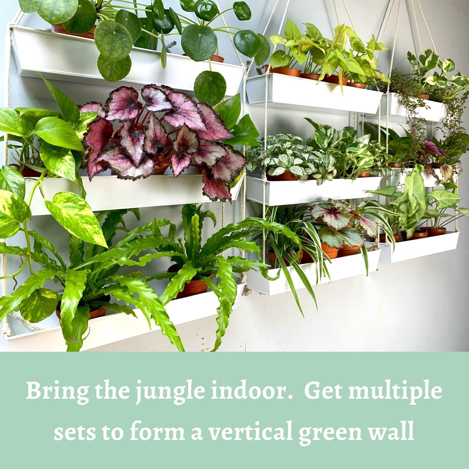 LaLaGreen Boho Wall Planter (16 in, 3 Tier) White Succulent Herb Garden | Modern nordic farmhouse decor, indoor hanging