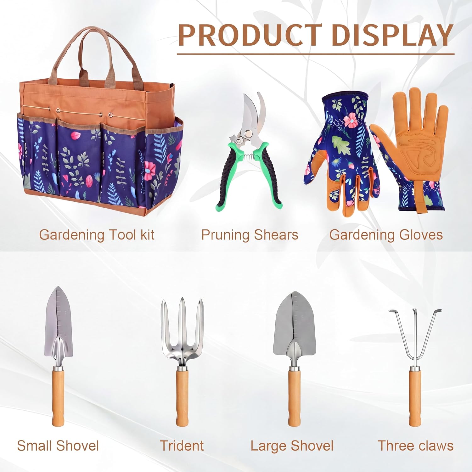Lothee 7 Pcs Gardening Tool Set Garden Tote Bag with Gloves,Classic,Brown | Gardening Gifts for Women, Multi-Pocket