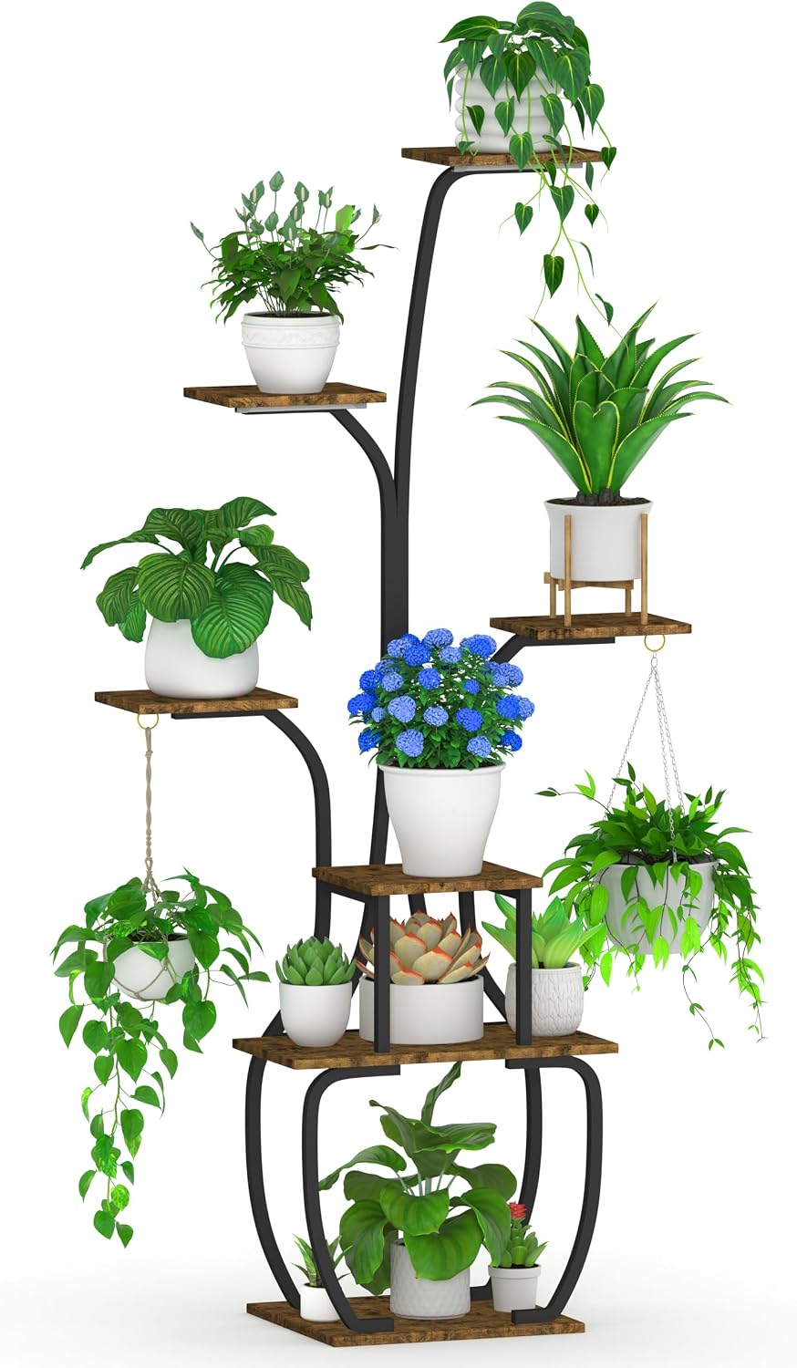 Plant Stand Indoor with Grow Lights, 7 Tiered 55" Tall Plant Shelf, Heavy Duty Metal Corner Flower Pot Holder Rack