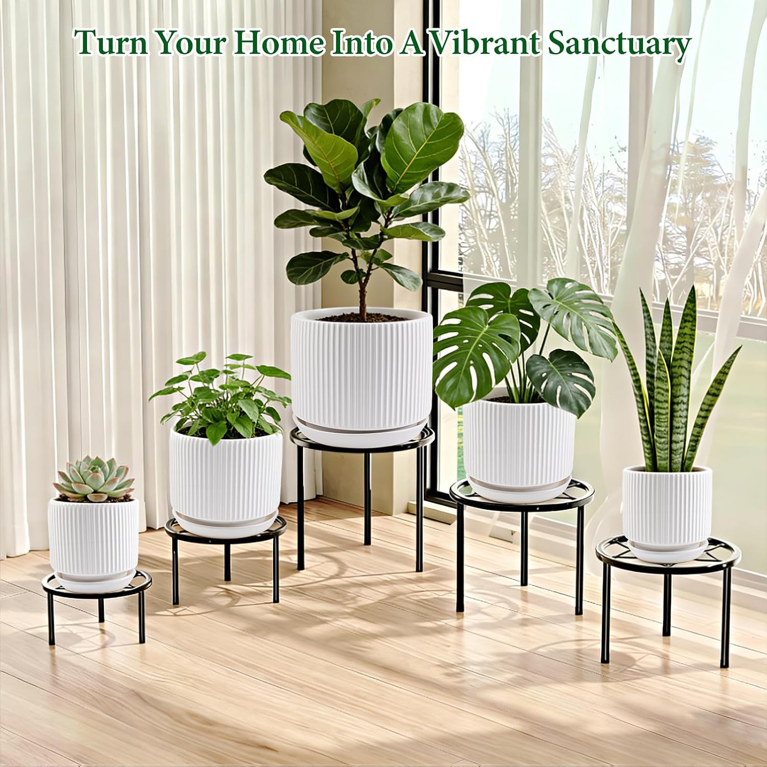 Ceramic-Flower-Pots-Sets-with-Saucer, 5/6/8 inch Small Planters for Indoor Plants with Drainage Hole, White Vertical
