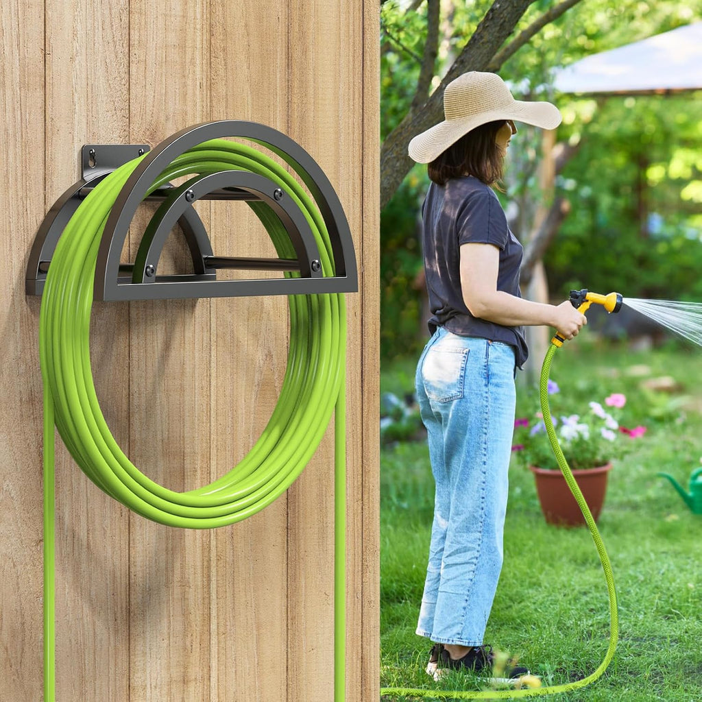 OLV Hose Holder Wall Mount, Outdoor Water Hose Holder Holds 125-ft Hose, Heavy Duty Metal Detachable Hose Hanger Reel