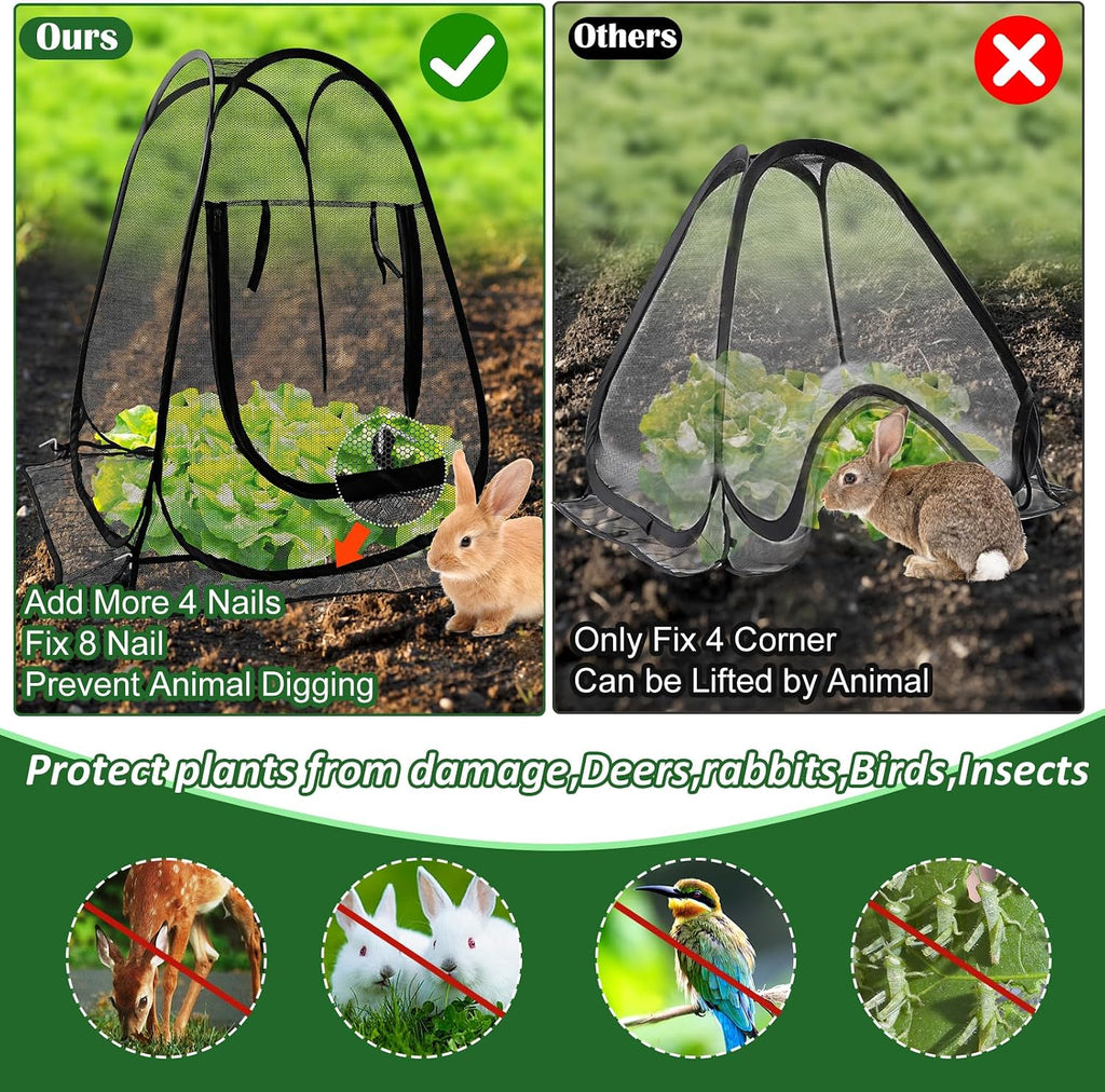 Pop Up Mesh Plant Protectors from Animals,Large Plant Netting Guard Cover with 8 Stake Crop Cage Fine Mesh Plant Tents
