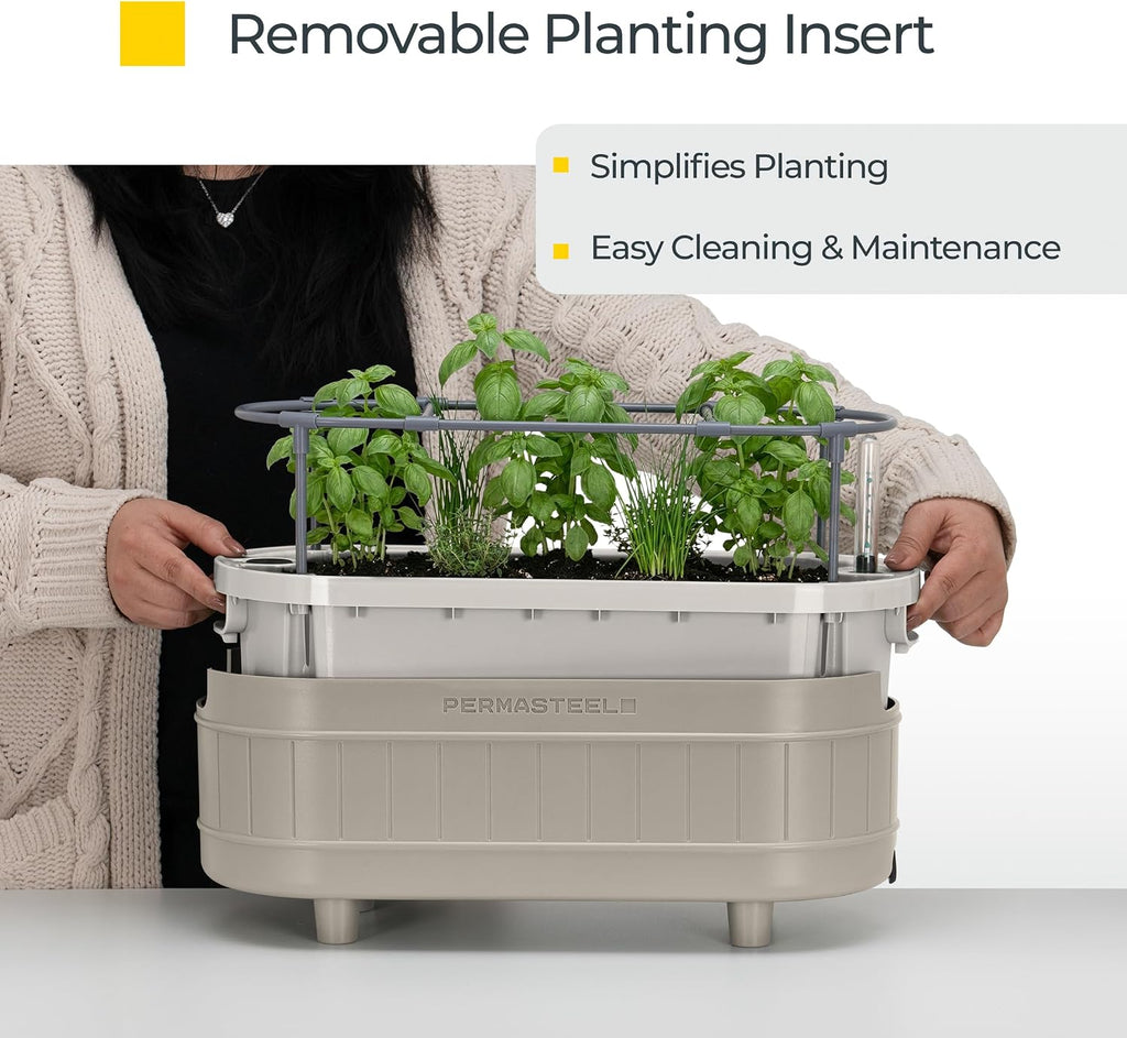 Permasteel Herb Garden Planter with Trellis Support, Self-Watering System with Water Level Indicator, Fits Multiple