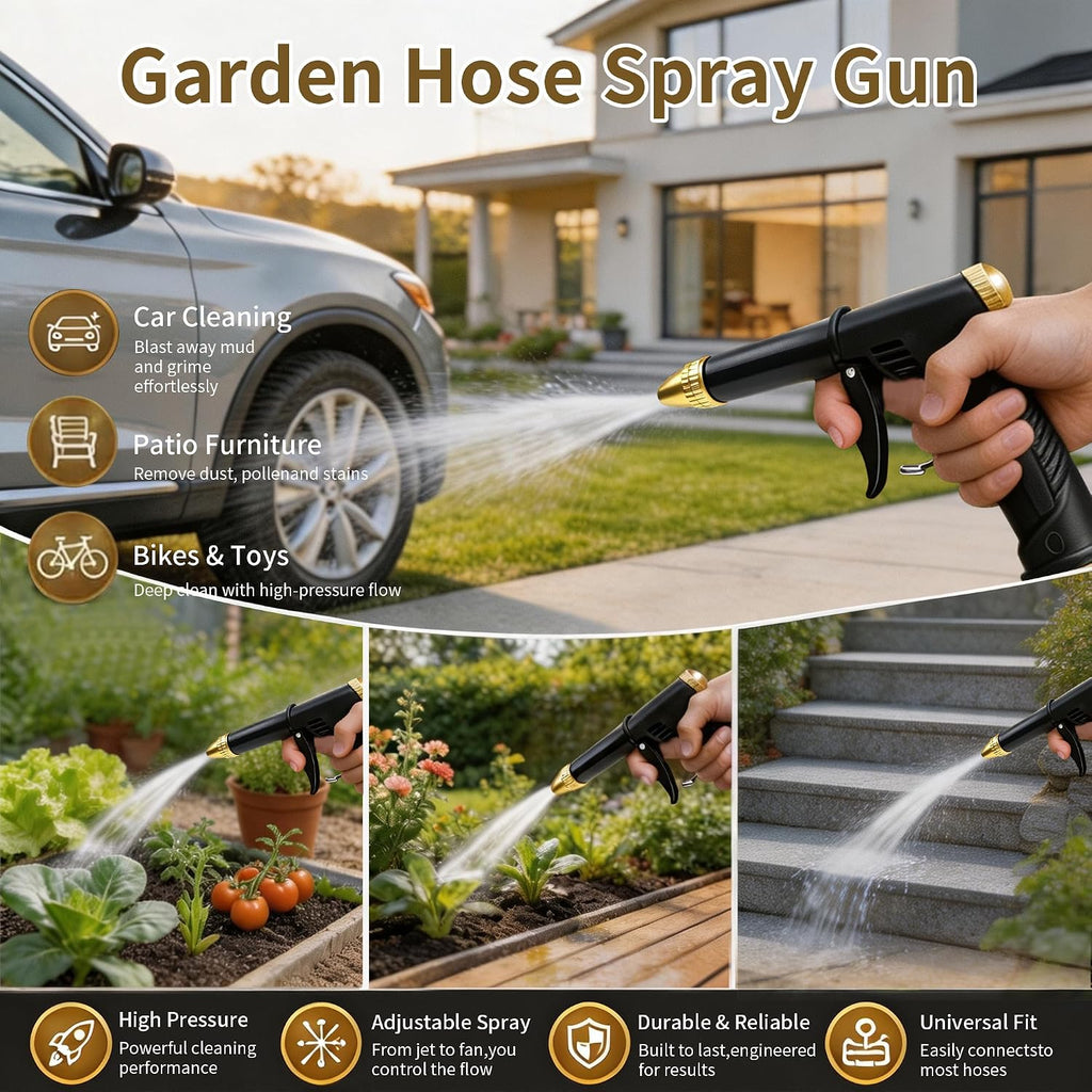 Garden Hose Spray Gun Kit, High Pressure Hose Nozzle with Connector Set | Garden Hose Nozzle with 2 Hose Quick Connect