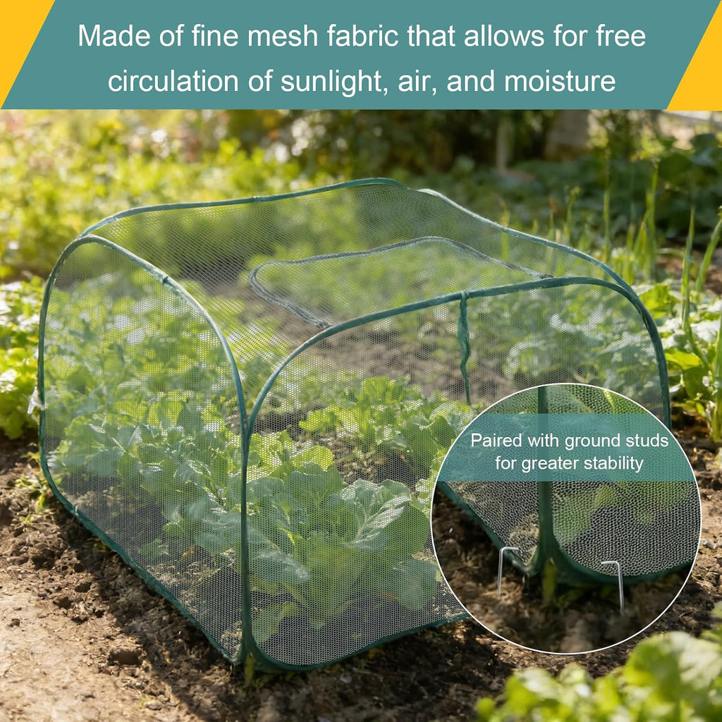 EATAKWARD 2 PCS Foldable Plant Protector, 35" x 35" x 27.5" Pop-Up Mesh Cover, Bird Betting for Garden, Garden Bed