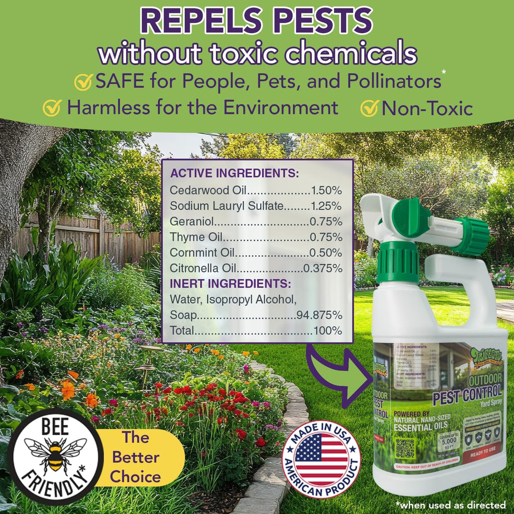 Trifecta Ready-to-Use Outdoor Pest Control Spray | 32 oz | Essential-Oil Yard Spray For Mosquitoes, Ants, Fleas, Ticks