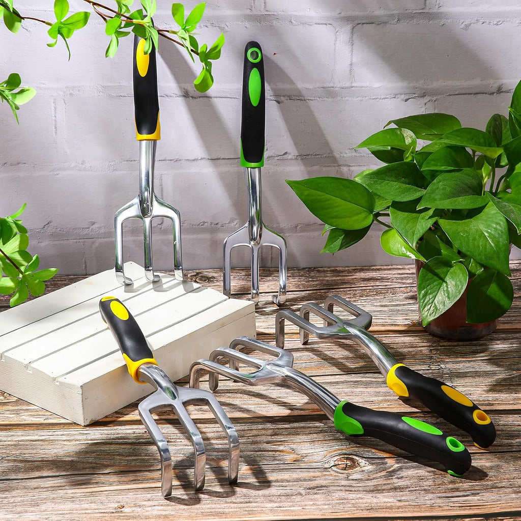 Yaocom 12 Pcs Hand Rake Garden Tool Mini Rake Heavy Duty Garden Cultivator 11 Inches Small Rake for Gardening Aluminum
