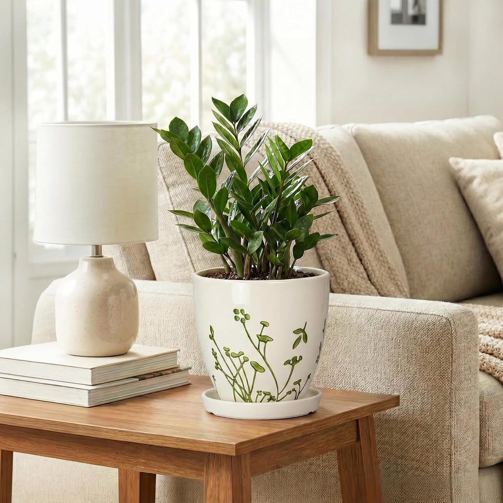 6 Inch Plant Pot - Ceramic Pots for Plants with Drainage Hole and Saucer, Ceramic Succulent Pots for Indoor Outdoor