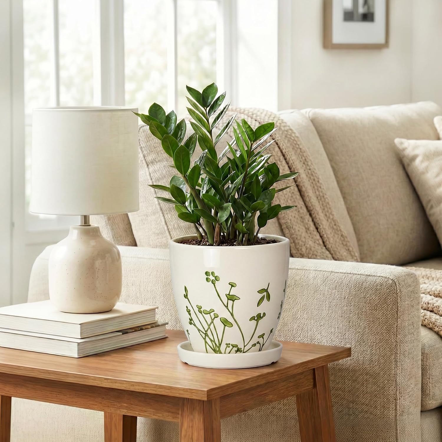 6 Inch Plant Pot - Ceramic Pots for Plants with Drainage Hole and Saucer, Ceramic Succulent Pots for Indoor Outdoor