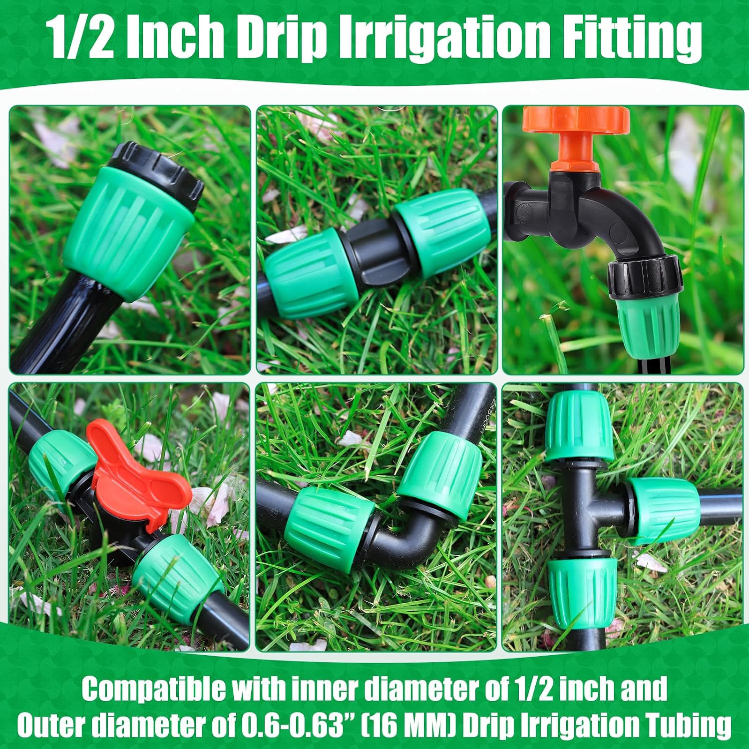 28 Pcs 1/2 Inch Drip Irrigation Fittings Kits,Drip Hose Connector | For 1/2" Irrigation Tubing(1/2" ID x0.6-0.63"OD)