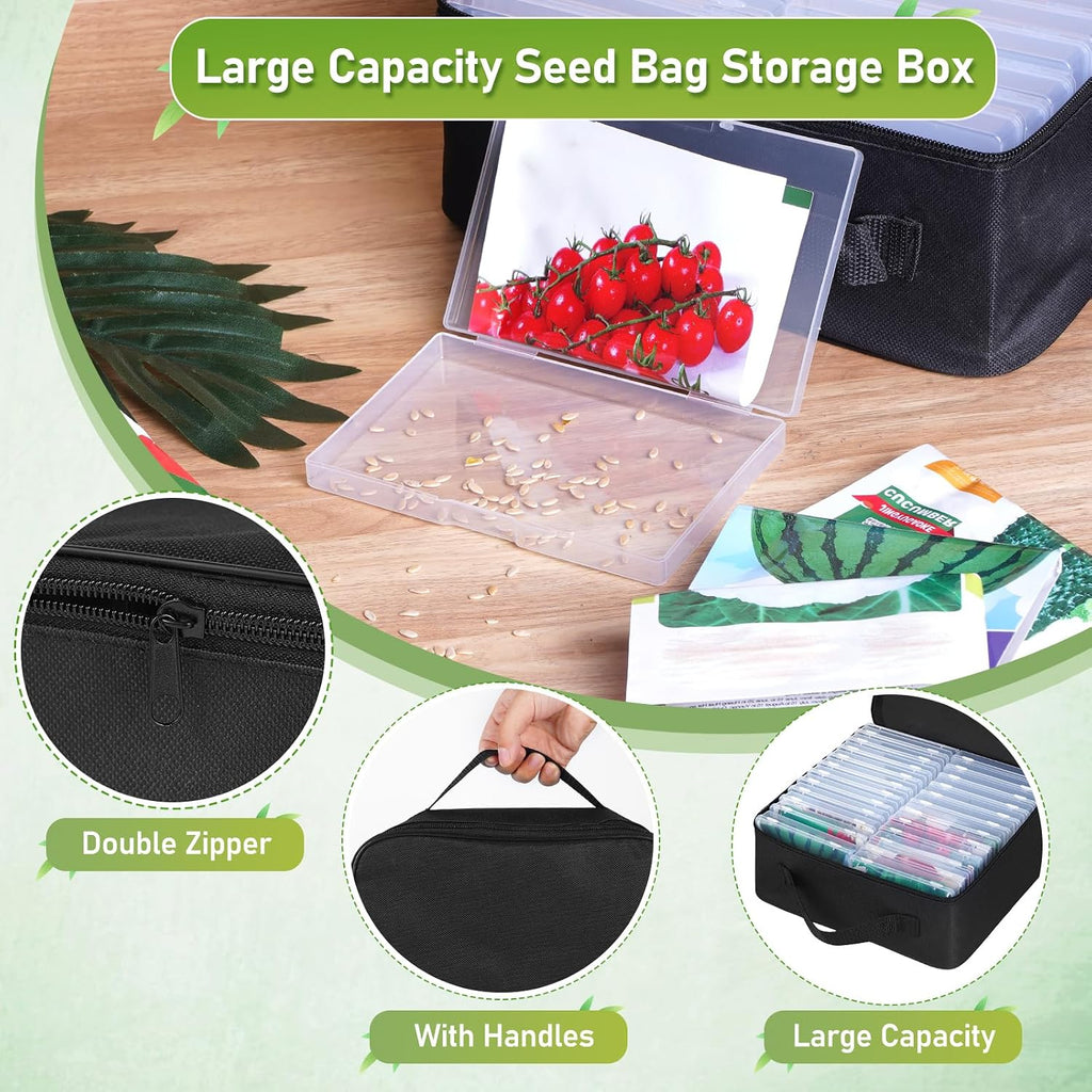 24 Slots Seed Storage Organizer Box with Dual Zipper Bag | 100 Pcs Seed Sealed Bag and 80 Pcs Label Stickers,Seed