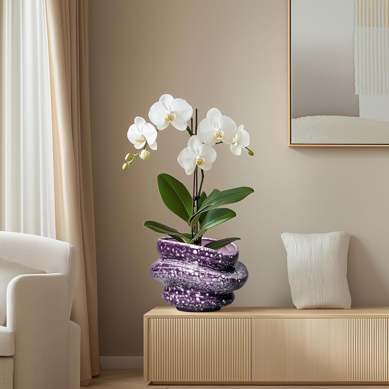 Ceramic Pots for Plants - 10.6 Inch Ceramic Plant Pots Indoor with Drainage Hole, Unique Planters for Indoor Outdoor