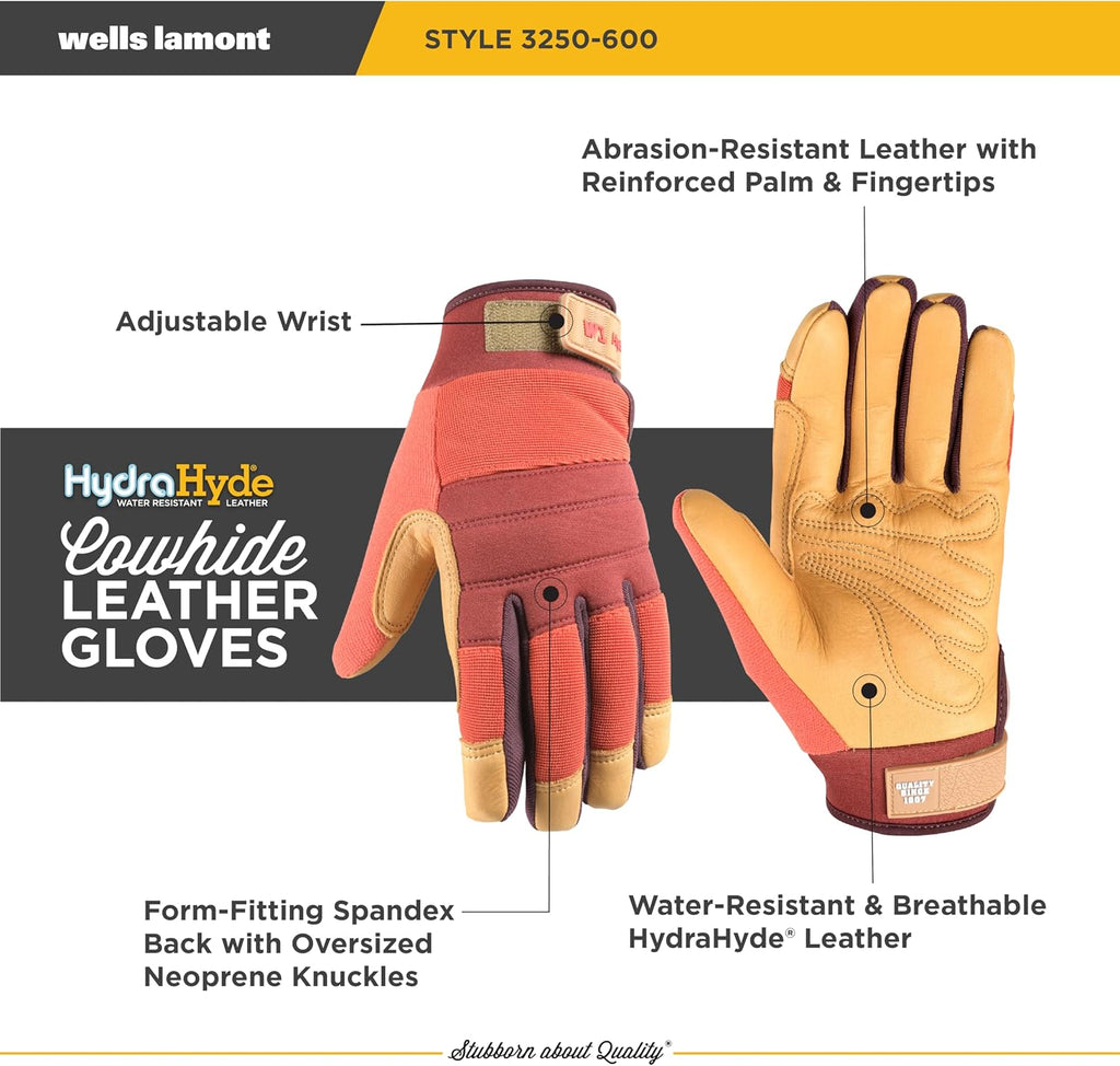 Wells Lamont Women's HydraHyde Leather Hybrid Gloves