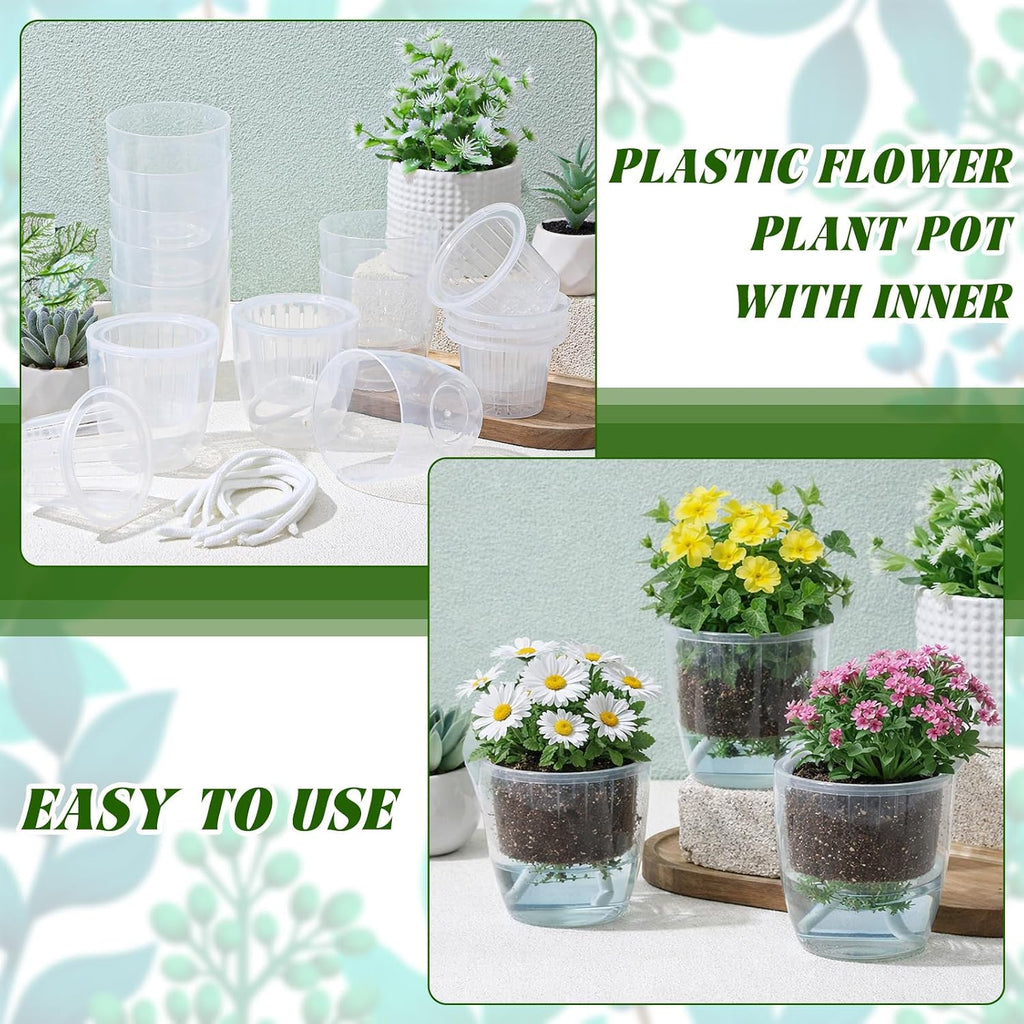 36 Pcs Self Watering Pots, 3.5 Inch Plastic Plant Pot with Inner Pot Self Watering Wick Planter Pots for Indoor House