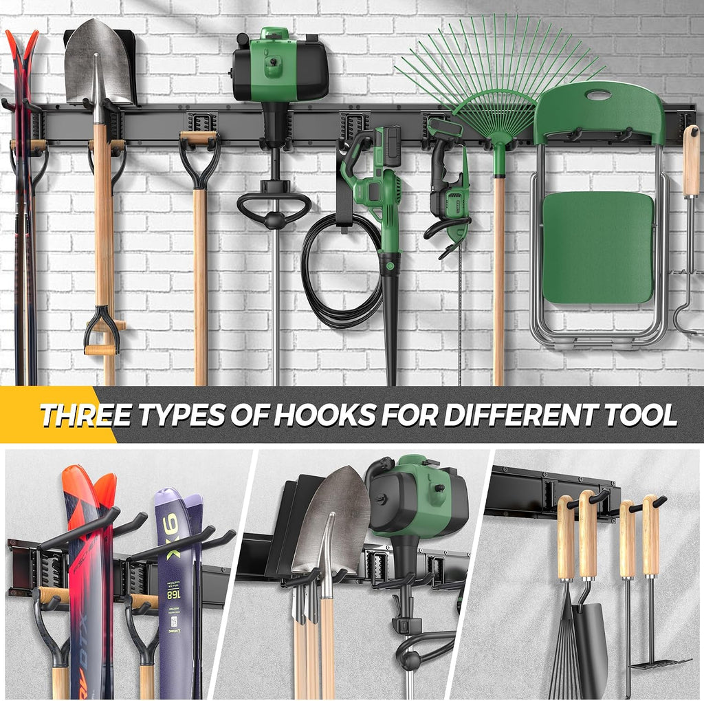 LBT 99" Garage Tool Organizer Wall Mount - 1000lbs Garden Tool Organizer | Anti-Rust, Adjustable Hooks, Sheds Garden