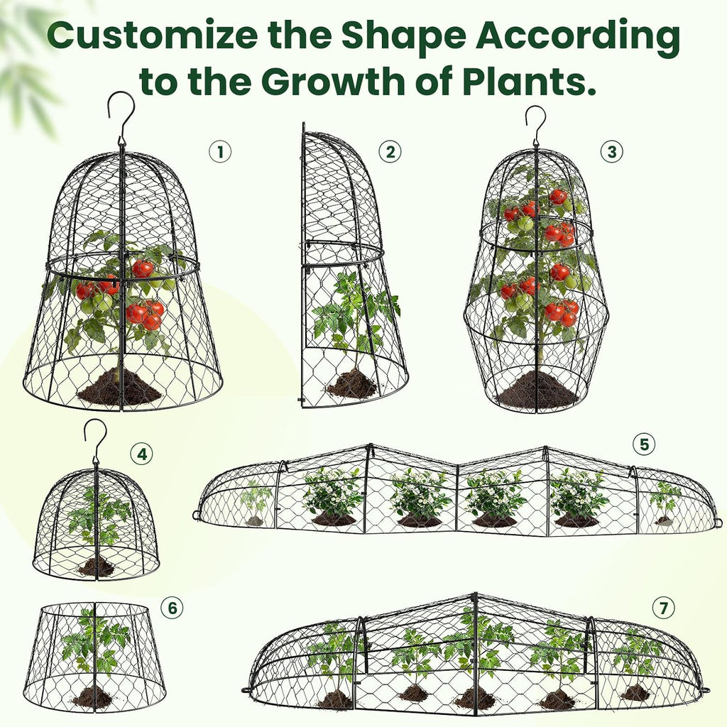 6 Pack Garden Cloche Plant Protectors from Animals, 13" x 11.8" Heavy Duty Chicken Wire Cloche, Adjustable Metal Wire