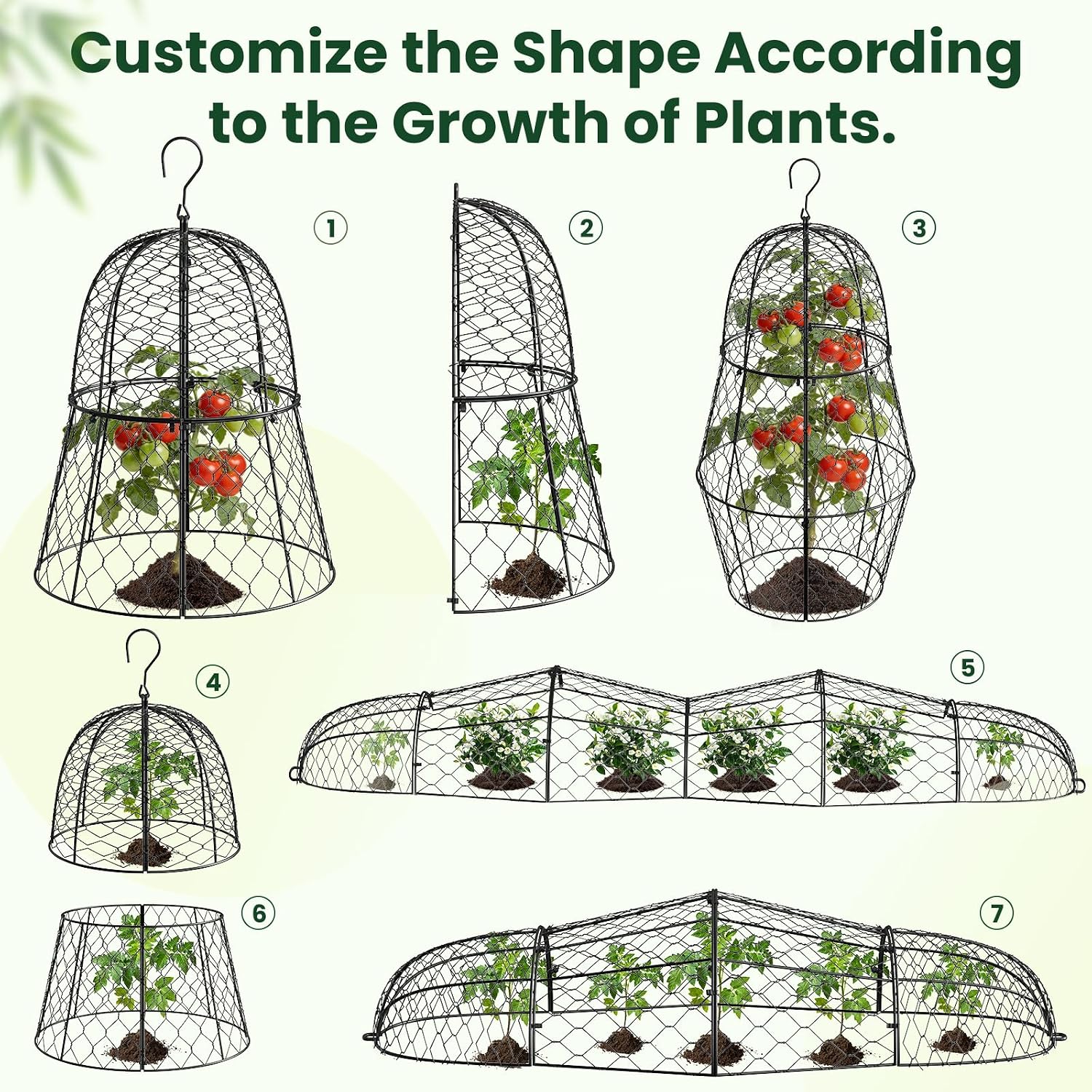 6 Pack Garden Cloche Plant Protectors from Animals, 13" x 11.8" Heavy Duty Chicken Wire Cloche, Adjustable Metal Wire