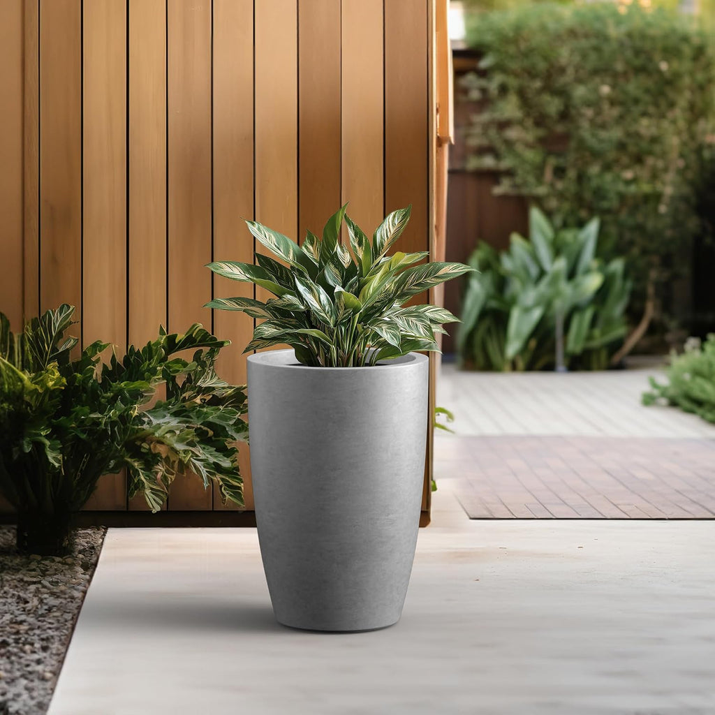 Kante Small Round Tapered Pale Gray Concrete Planter 18.1" Tall, Outdoor | Rubber Plug for Indoor, Drainage for Garden