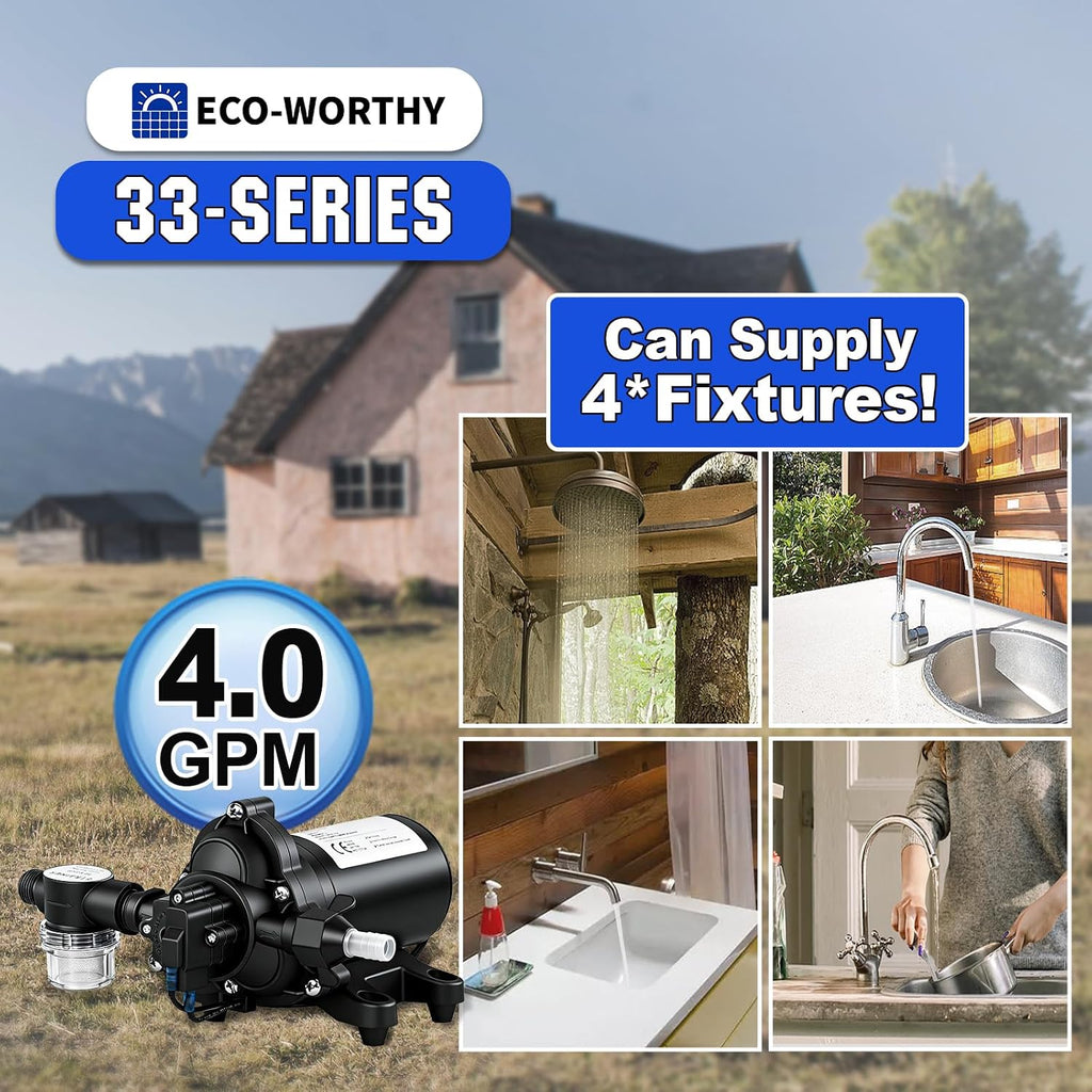 ECO-WORTHY 33-Series Industrial Water Pressure Pump 110V AC 4.0GPM 50PSI RV Fresh Water Diaphragm Pump include Garden