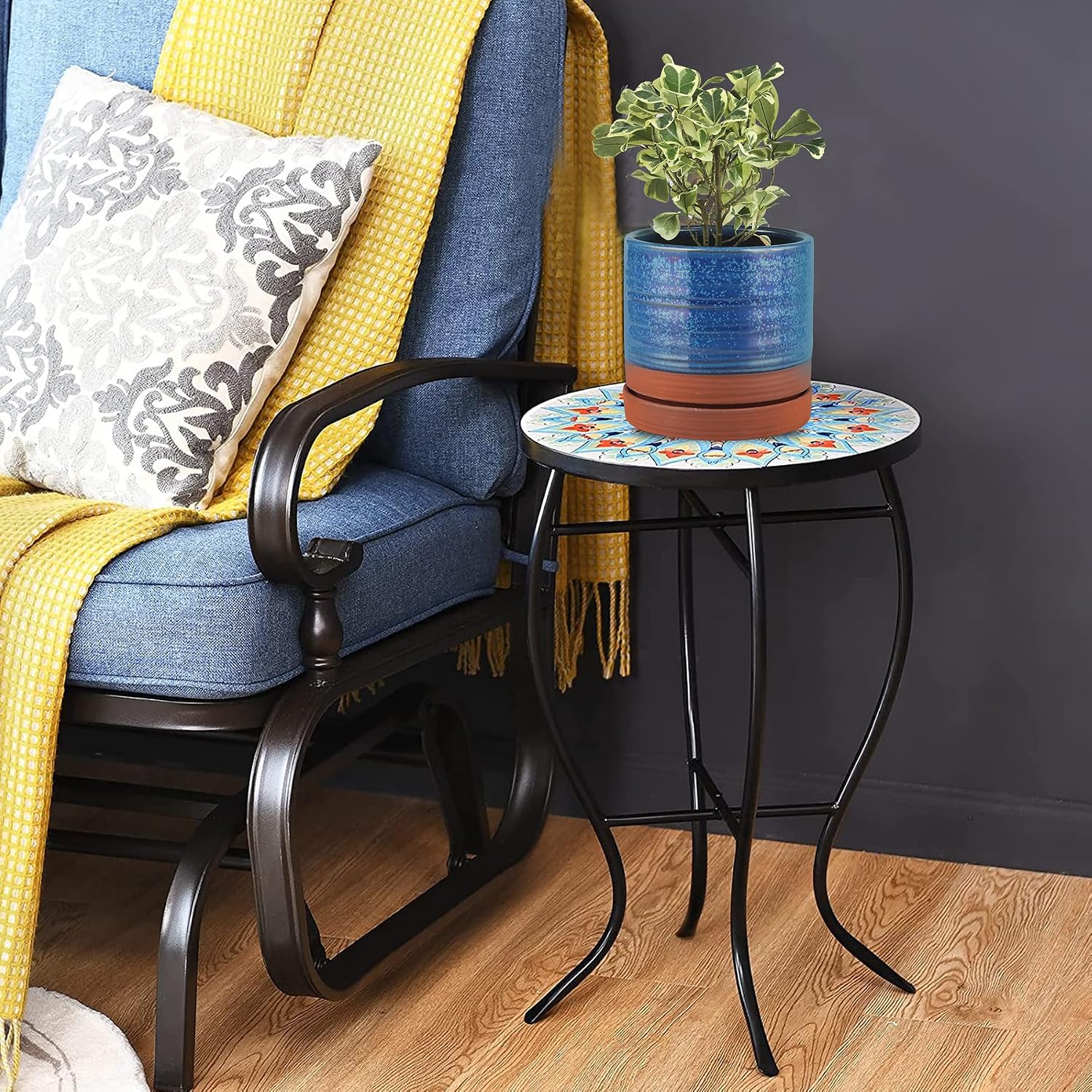 HERDUK 6 Inch Plant Pots, Ceramic Planter Pot with Drainage Hole & Saucer, Indoor/Outdoor Cylinder Round Planter Pot