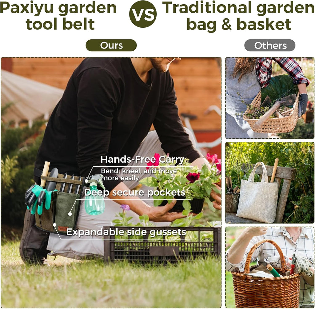 Garden Tool Belt for Women & Men, Slim Denim Garden Apron with 4 Pockets, Lightweight Adjustable Tool Pouch for