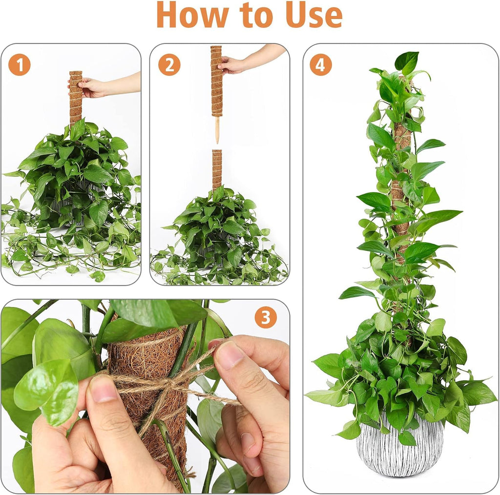 Moss Pole for Plants Monstera,【8 Pack】 23.6 inch Plant Support Pole, Extendable Coir Totem Pole for Potted Plants
