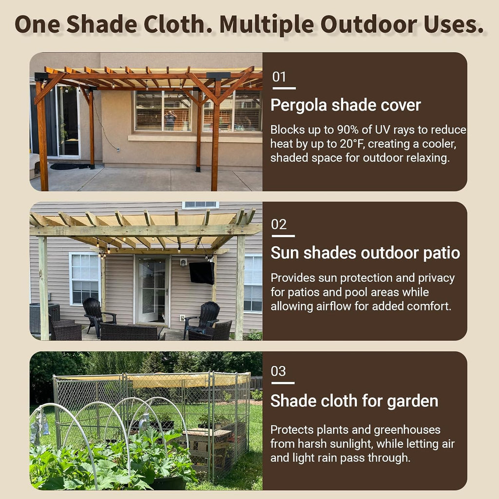 MEANCHEN 90% 12x12ft Sun Shades for Outdoor Patio Shade Cloth with Grommets Beige, Pergola Shade Cover Breathable Sun