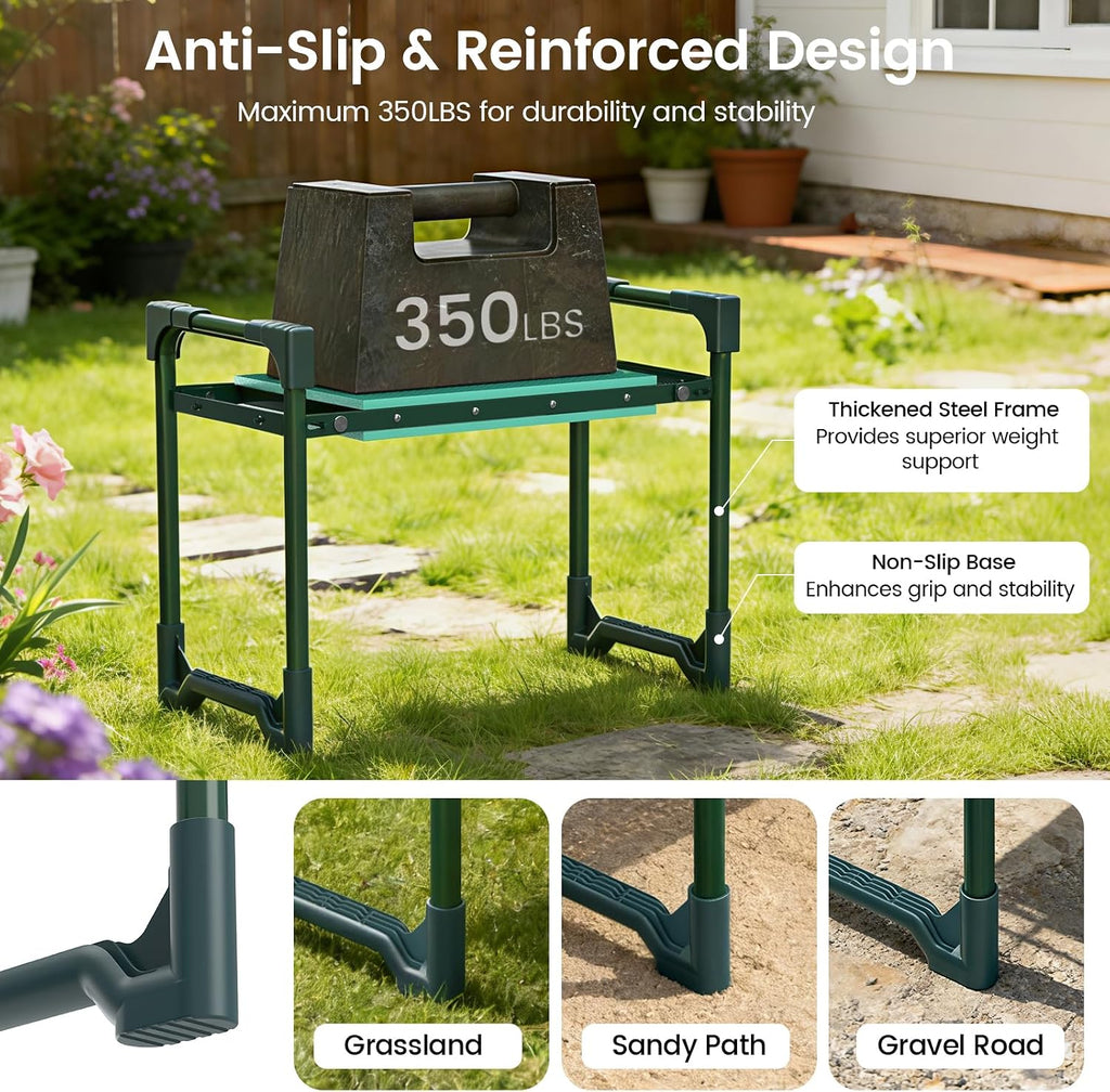 Garden Kneeler and Seat Foldable Gardening Stool Foldable Gardening Bench | Heavy Duty 2 in 4 Gardening Stool with Tool