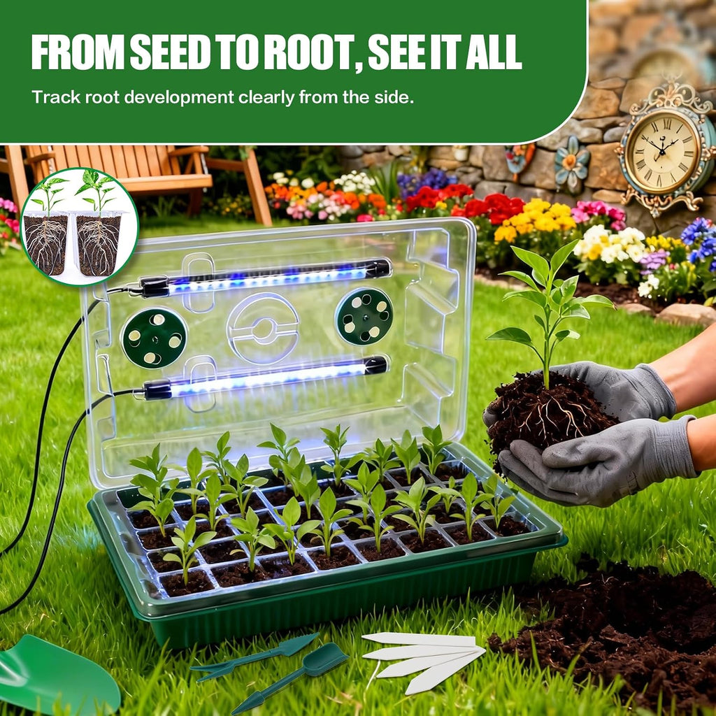2 Pack 80 Cell Seed Starter Tray with Grow Light & Humidity Dome | Grow Light, Thicken Plant Starter Kit, Humidity