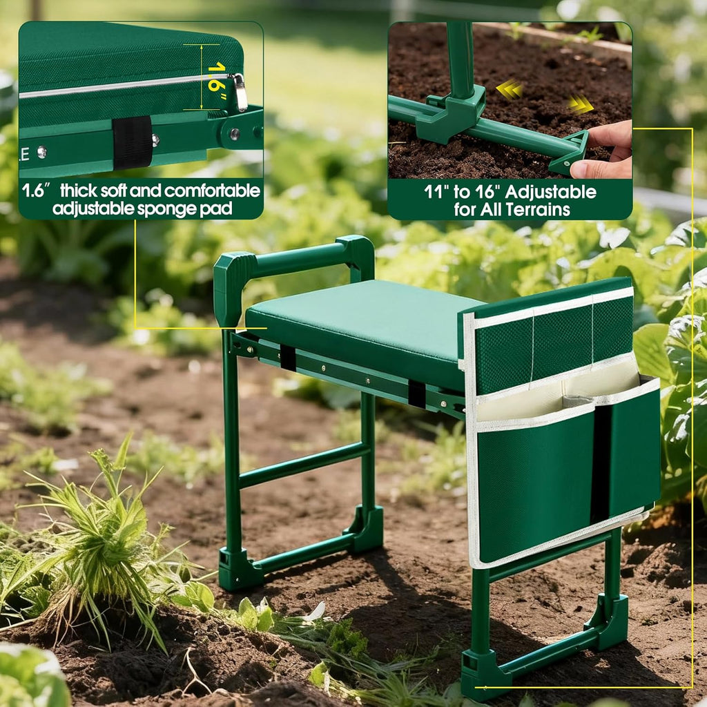 Garden Kneeler and Seat Heavy Duty 600LBS w/ Thicken Wide Soft Kneeling Pad | Foldable Garden Bench Kneeler Anti-Tip